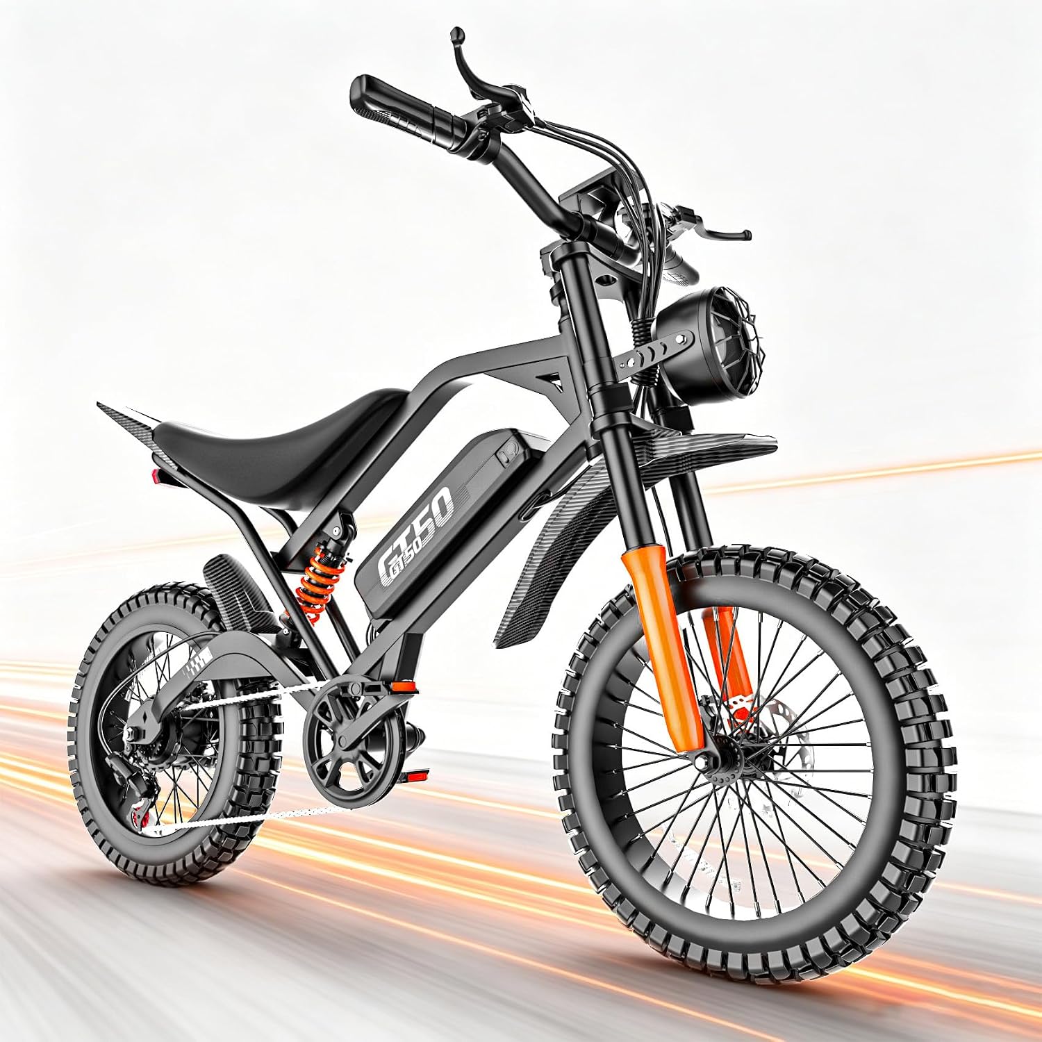 This electric bicycle is equipped with a high-performance 2500W peak brushless motor, with a top speed of up to an astonishing 28MPH and a torque of 50Nm, making it easy to handle 35 ° steep slopes, soft sand, and muddy forest roads.