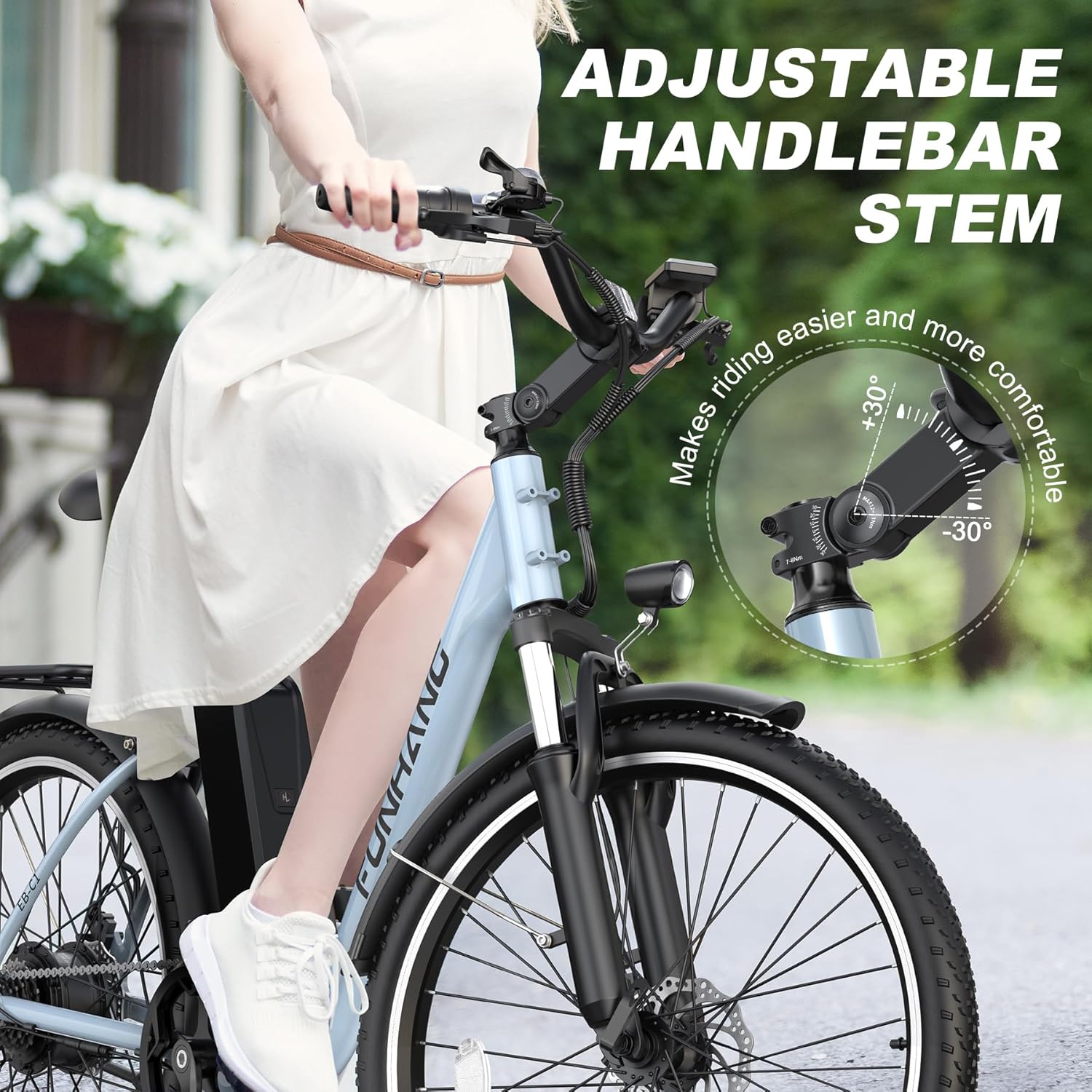 Funhang Electric Bike for Adults, 26" City Cruiser Ebike with 1000W Peak Motor, 20MPH 50 Miles Commuter Adult Electric Bicycles with 48V Battery, Adjustable Stem, 7-Speed, UL 2849 Certified