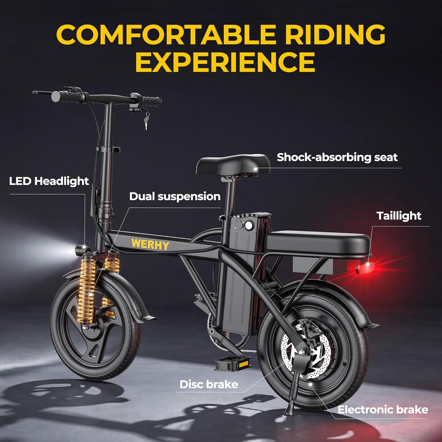 WERHY Electric Bike for Adults, 500W Motor, 20 MPH Max Speed Folding Ebike, 14" Electric Bicycles, Max 20/30 Miles Range (Pedal Assist Mode), Mini E Bikes