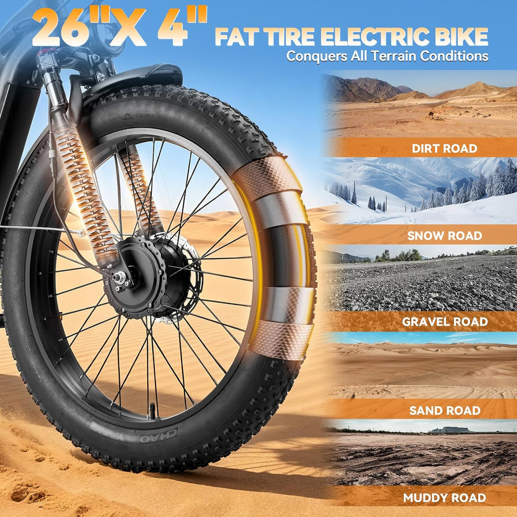 8000W Peak 52V Dual Motor Ebike for Adults,50 MPH Max Electric Dirt Bike