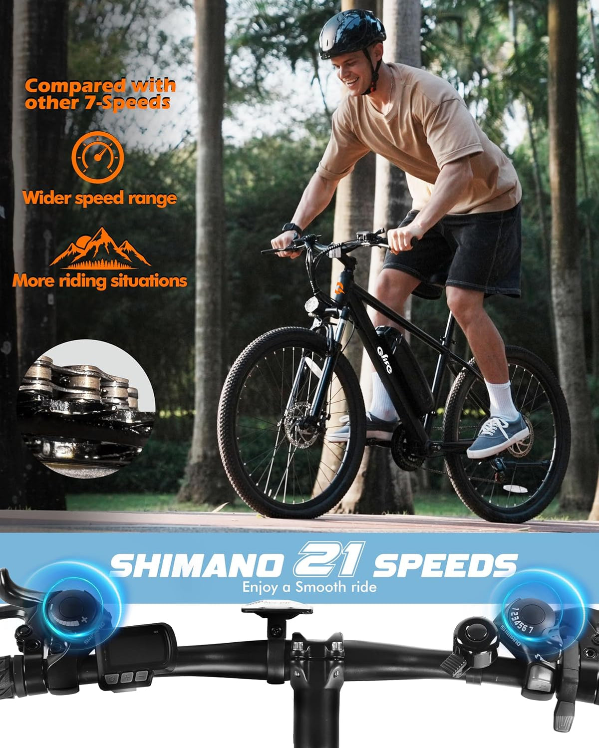 Qlife Racer Electric Bike for Adults - 21-Speed Mountain Lightweight Ebike with Peak 1000W Brushless Motor,48V 375Wh Removable Battery,26X2.1 Tire Step Over E-MTB,Up to 40 Miles Range