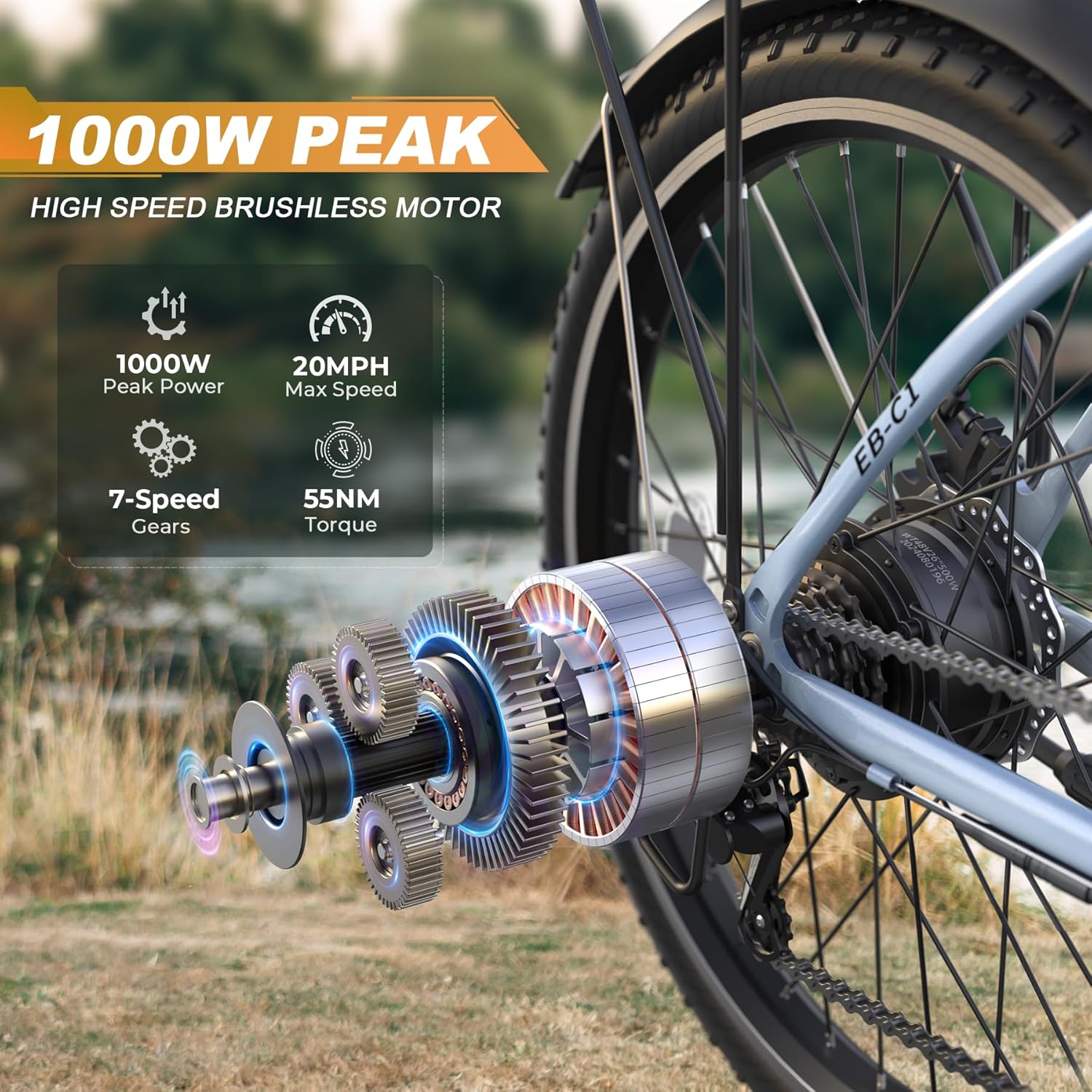 Funhang Electric Bike for Adults, 26" City Cruiser Ebike with 1000W Peak Motor, 20MPH 50 Miles Commuter Adult Electric Bicycles with 48V Battery, Adjustable Stem, 7-Speed, UL 2849 Certified