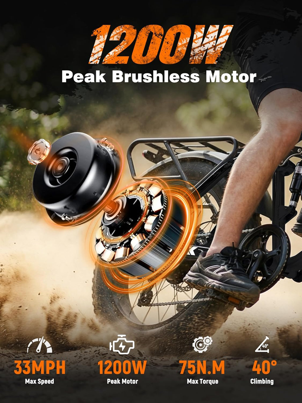 ESKUTE M300F Electric Bike for Adults, 52V 20.8Ah Long Range Battery, 33MPH Fast Ebike 1200W Motor, 20" x 4" Fat Tire Electric Mountain Bike for Men Women, Full Suspension, Commute, Off-Road