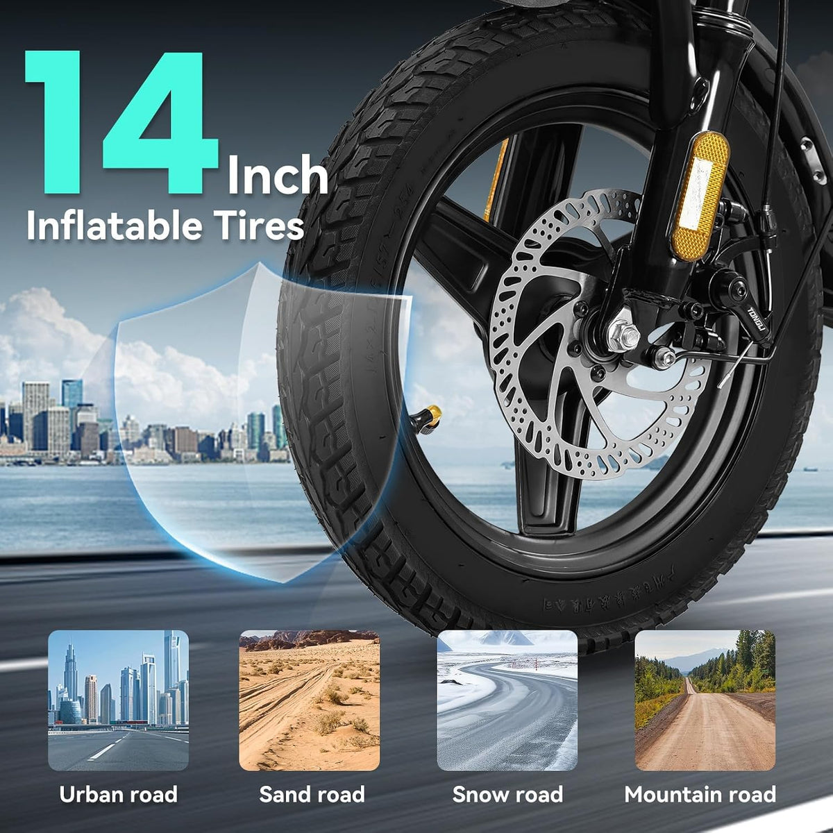 Electric Bike for Adults and Teens, 560-740W Motor, 20-25MPH Compact Commuter Folding Ebike, 32 Miles Range, 48V 10Ah Battery, 3-Level Pedal Assist, 14" Foldable Electric Bicycle, UL 2849 Certified