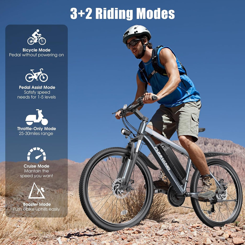 Funhang Electric Bike for Adults, 1000W Peak Ebike, 50Miles Electric Mountain Bike, 26" Adult Electric Bicycle with 48V Removable Battery, Fenders,7 Speed, Front Suspension, UL 2849 Certified