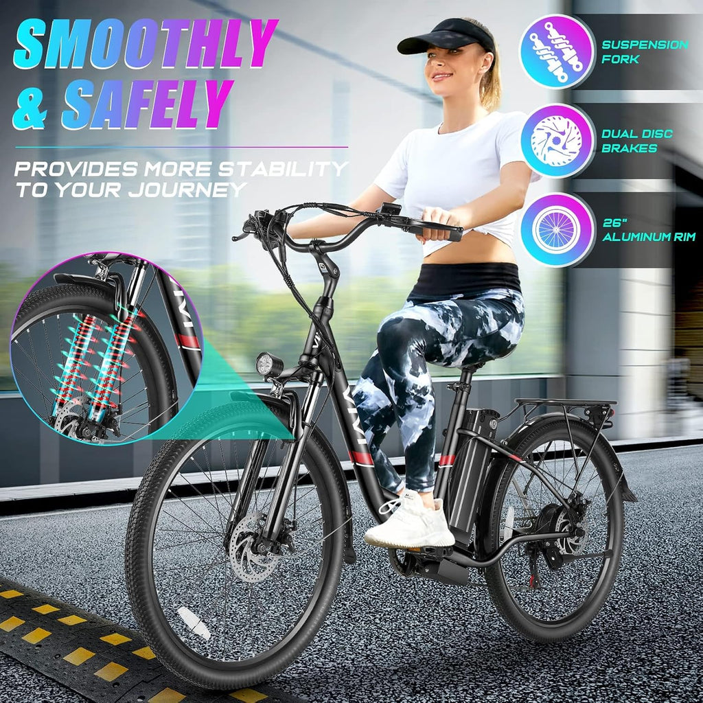 Vivi Electric Bike for Adults, 26'' Step Through Electric Commuter E Bike