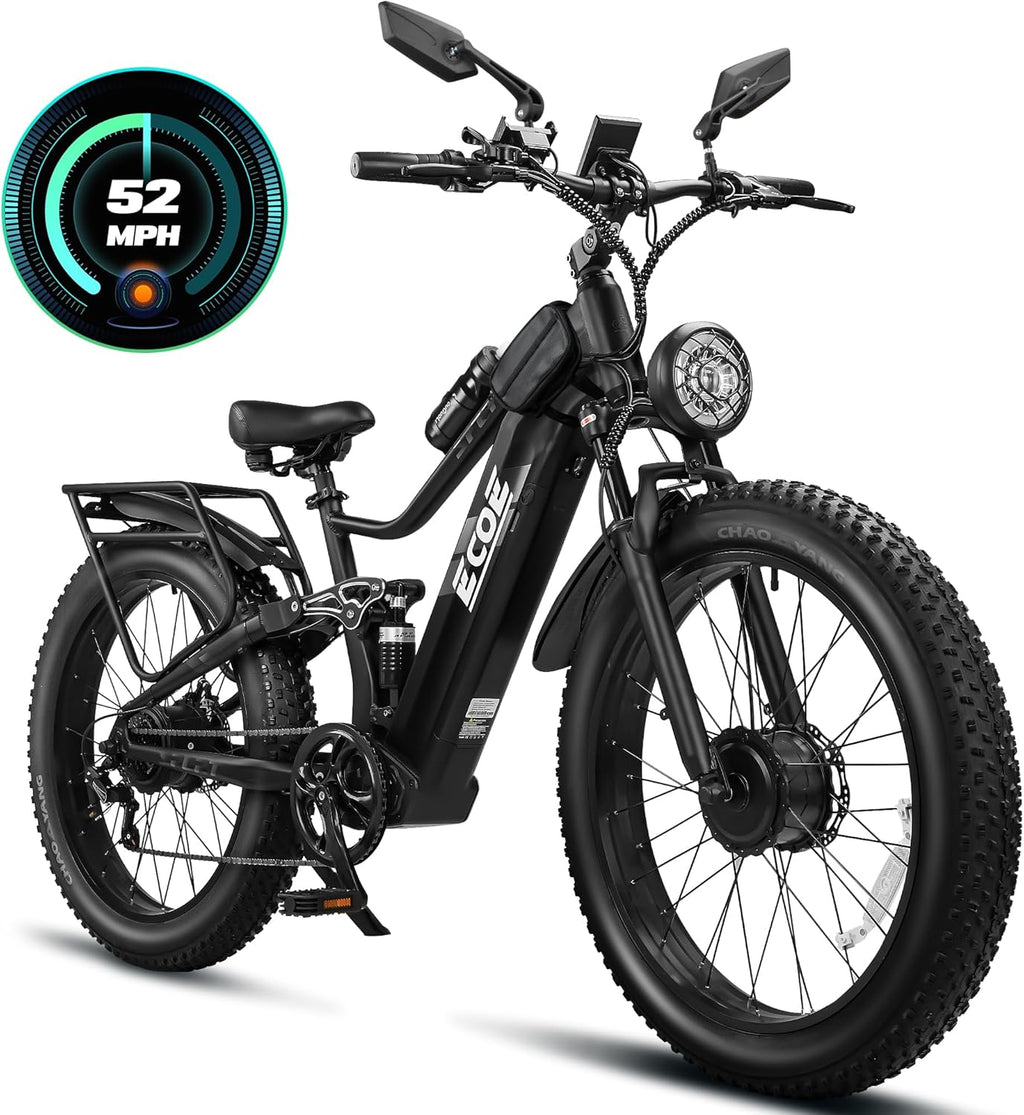EcoE 8OOOW Dual Motor Electric Bike for Adults 5OMPH 60V32A, 26x4 Fat Tire All Terrain Ebikes, Full Suspension E Bike, 7-Speed Gear Electric Bicycle