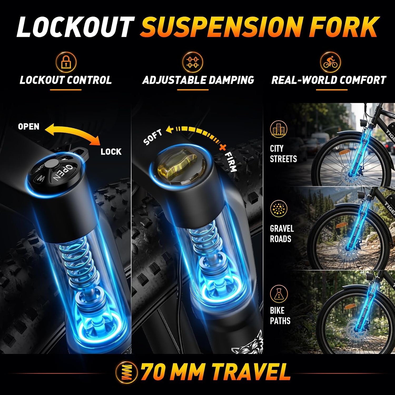 Electric Bike for Adults, 26" Mountain Ebike, Lockout Suspension Fork, 48V 10Ah Removable Battery, 45-Mile PAS Range, 7-Speed, LCD Display, Detachable Rear Rack