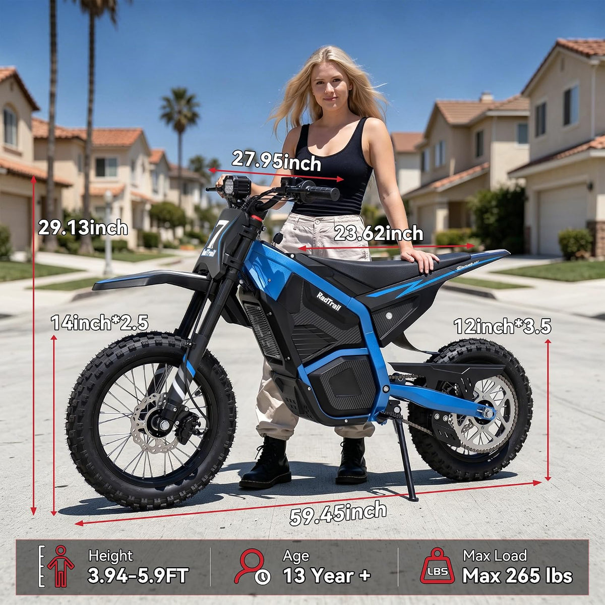 48V Electric Dirt Bike for Adults & Teens , Peak & 16-40 MPH