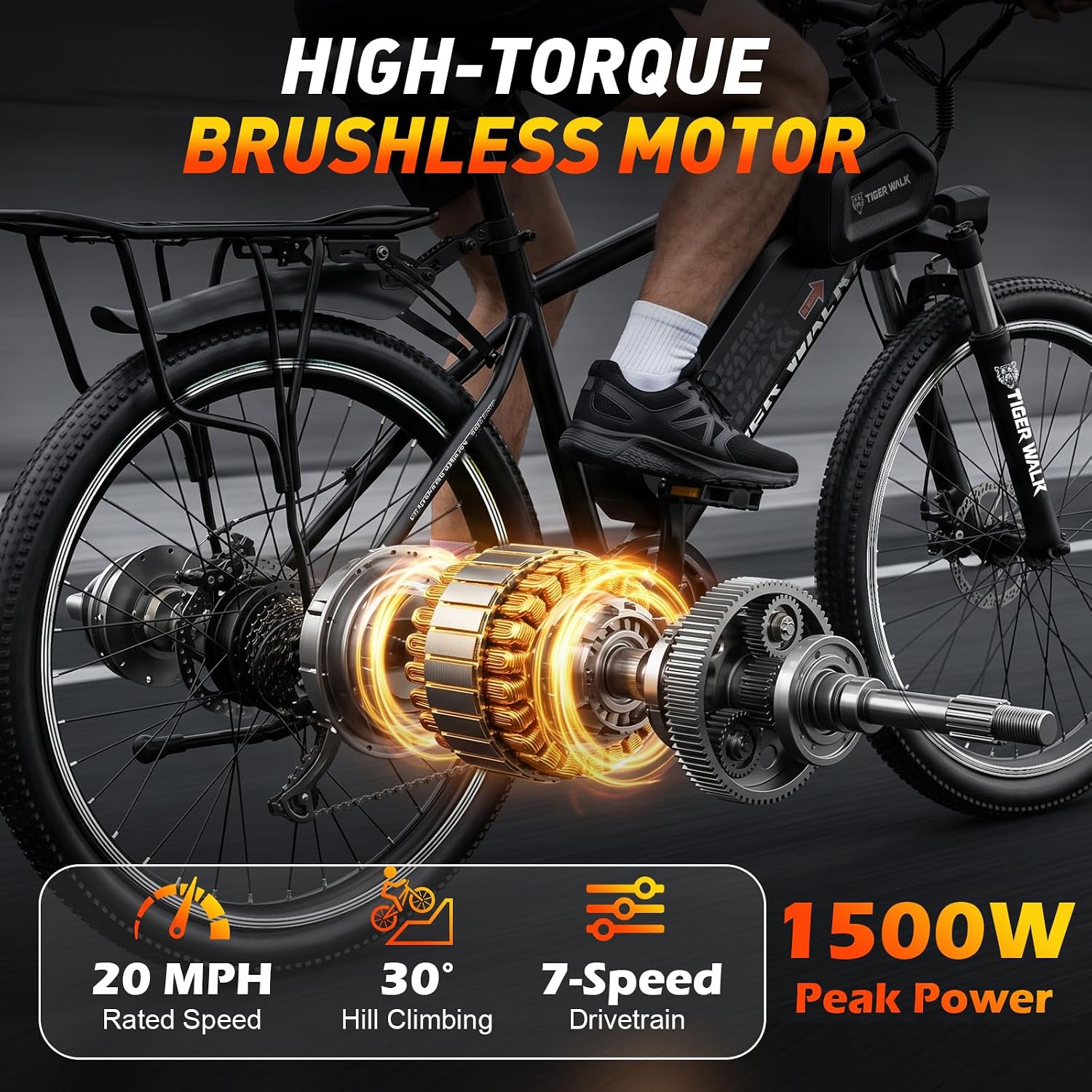 Electric Bike for Adults, 26" Mountain Ebike, 1500W Peak, 48V 10Ah