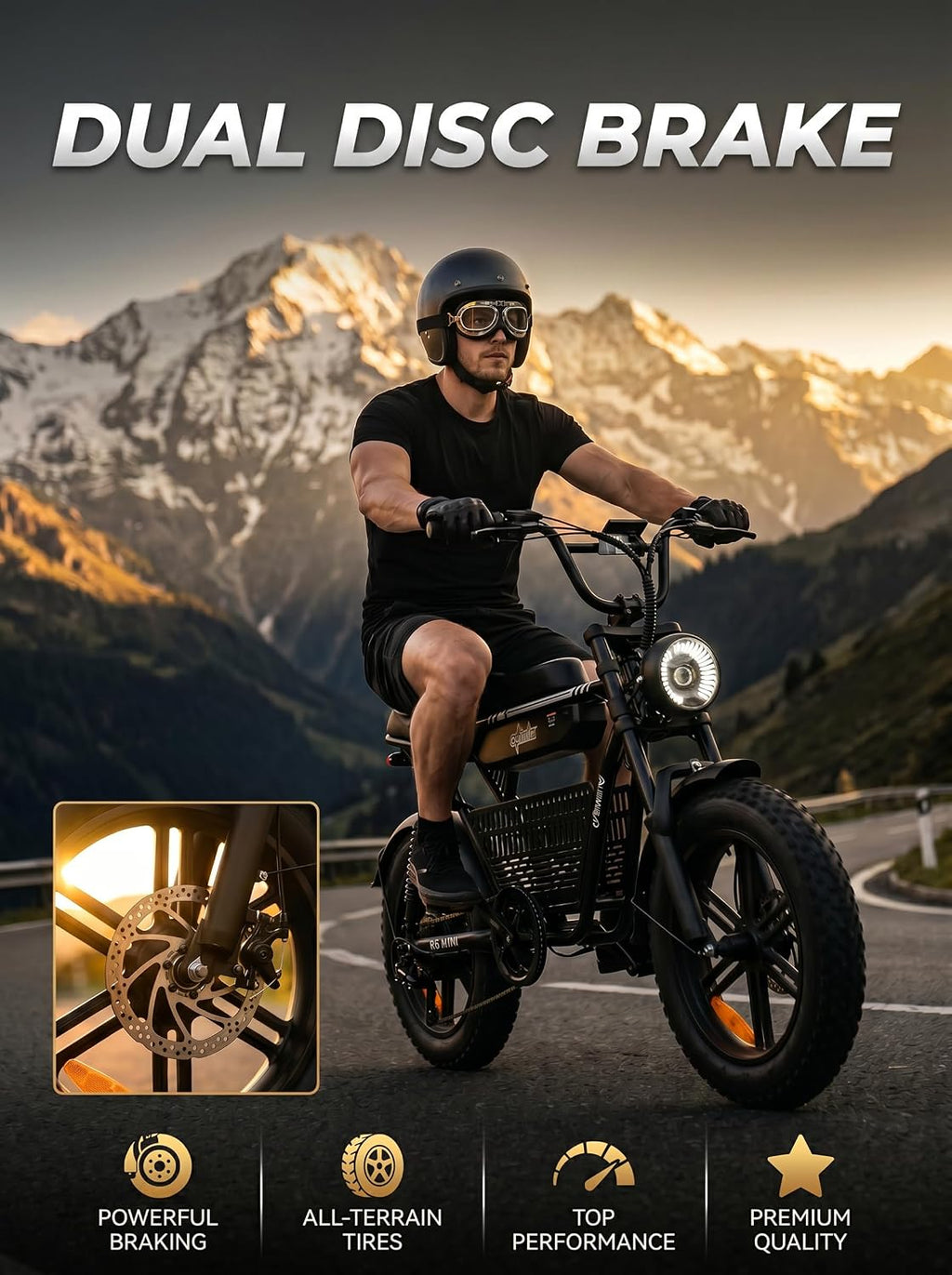 isinwheel R6mini Electric Bike Peak 1000W Motor Fat Tire Ebike,48V 13Ah Battery Range 30+Miles Top 20+ mph with Frontlight Bluetooth Speaker and Bottom-Mounted Basket for Commute,Camping