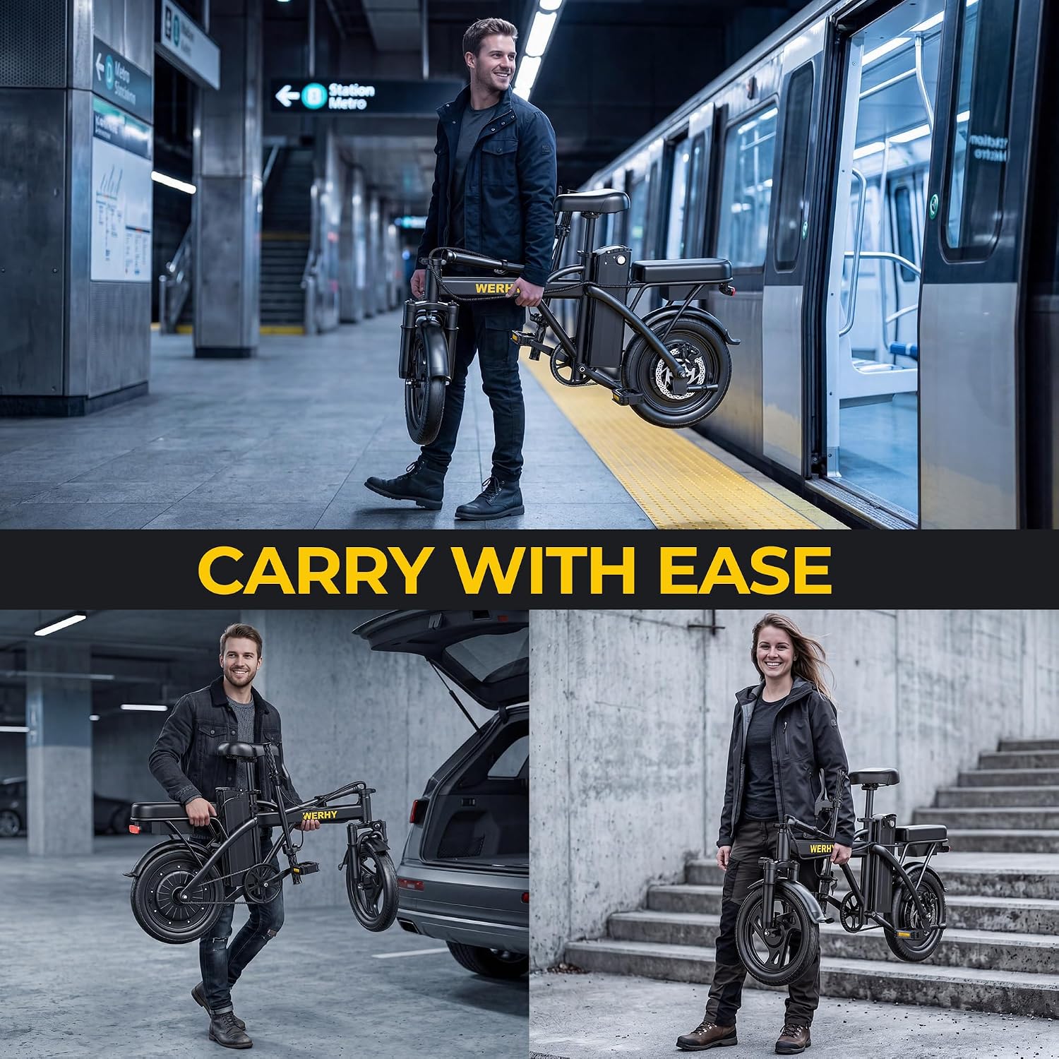 WERHY Electric Bike for Adults, 500W Motor, 20 MPH Max Speed Folding Ebike, 14" Electric Bicycles, Max 20/30 Miles Range (Pedal Assist Mode), Mini E Bikes