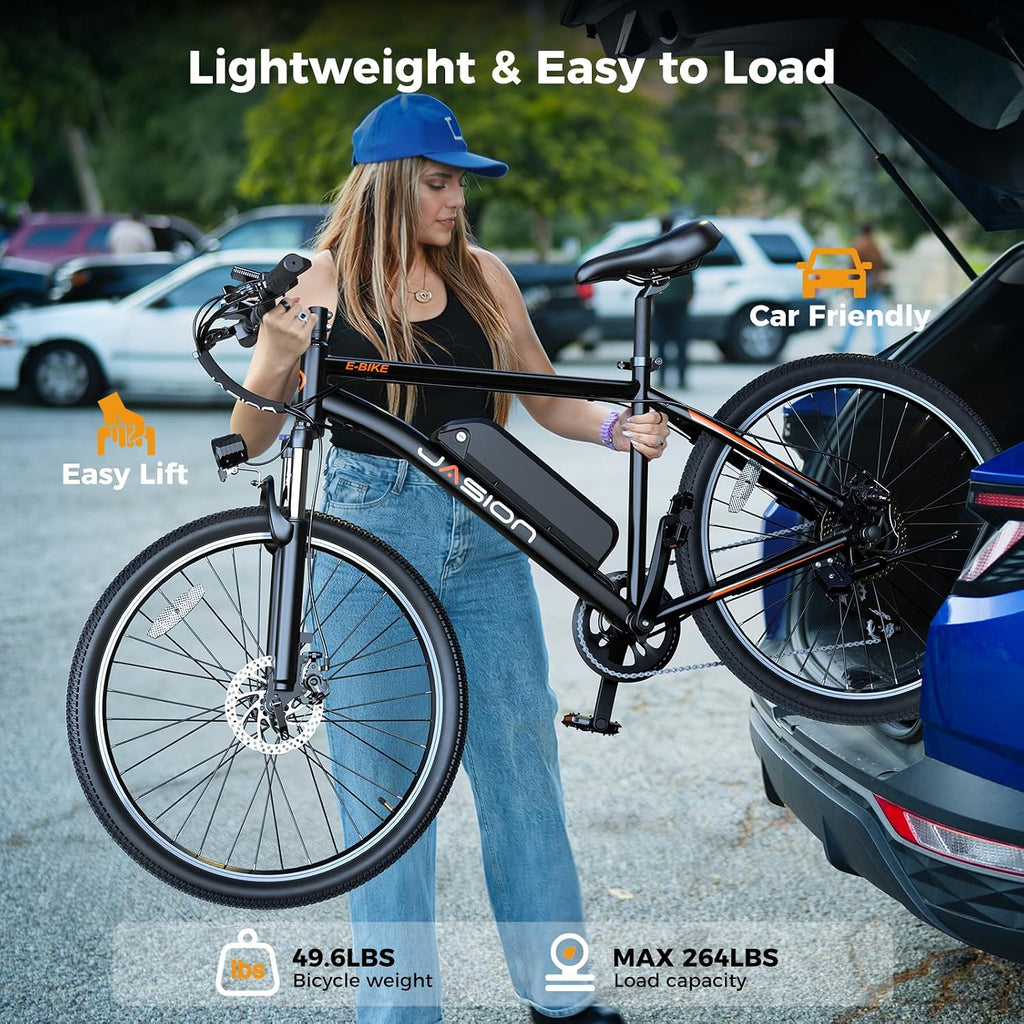 Jasion EB5 Electric Bike for Adults 26" tire with 1000W Peak Motor | Removable Battery Commuting Electric Mountain Bike,Up to 40Miles,7-Speed and Front Fork Suspension Ebike