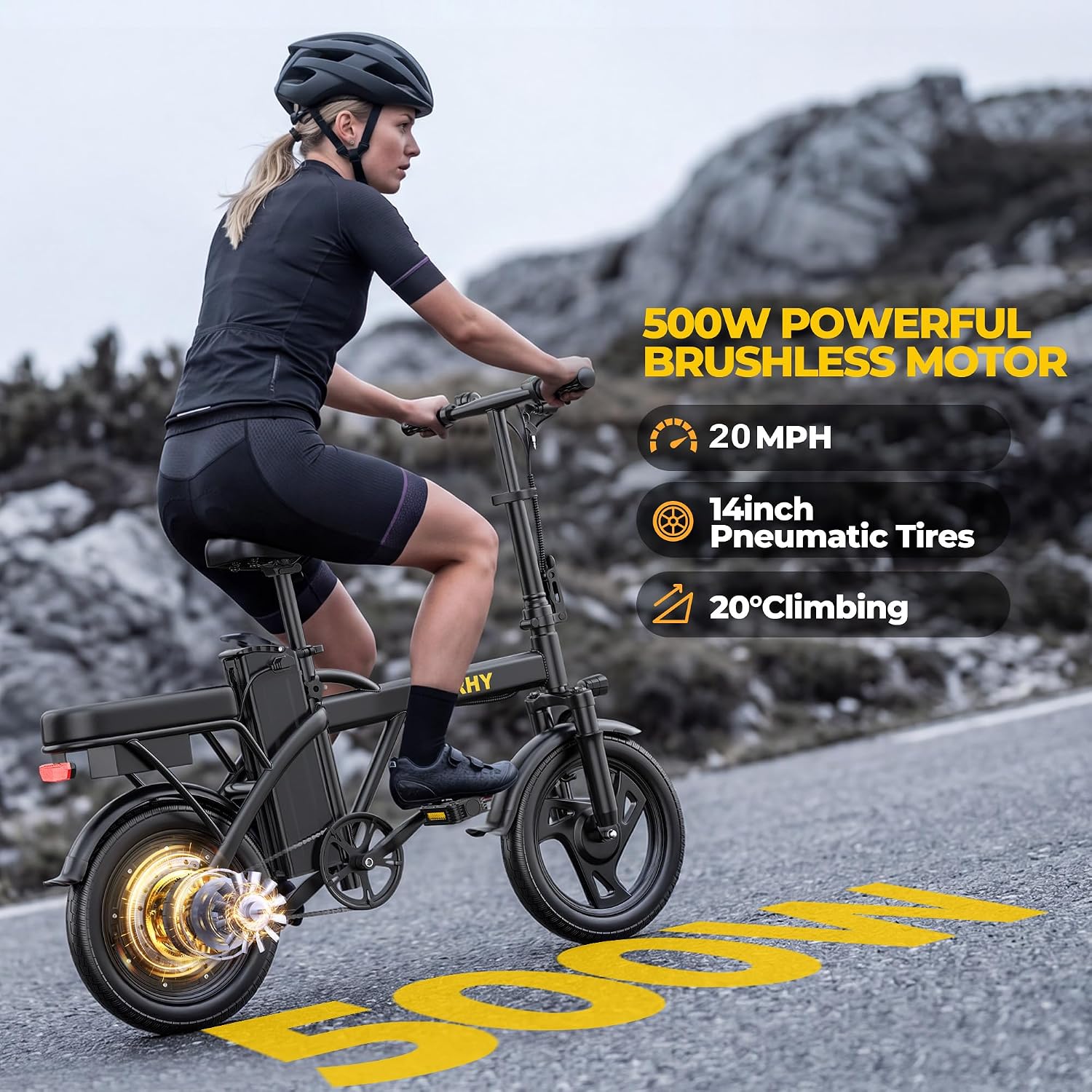 WERHY Electric Bike for Adults, 500W Motor, 20 MPH Max Speed Folding Ebike, 14" Electric Bicycles, Max 20/30 Miles Range (Pedal Assist Mode), Mini E Bikes
