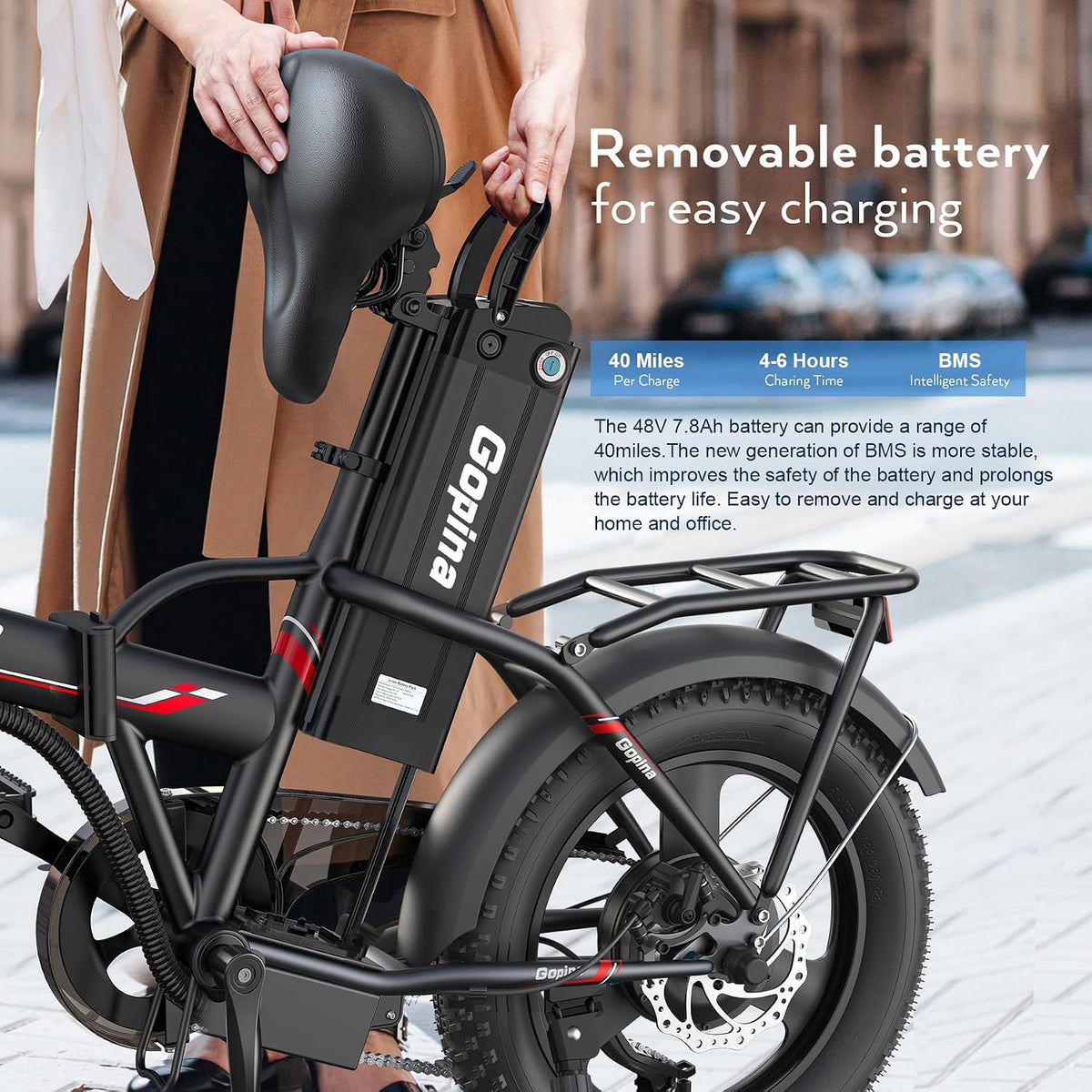 Vivi Gopina Electric Adult Bike, 16" x 3.0 Fat Tire e Bike, 500W Bicycle