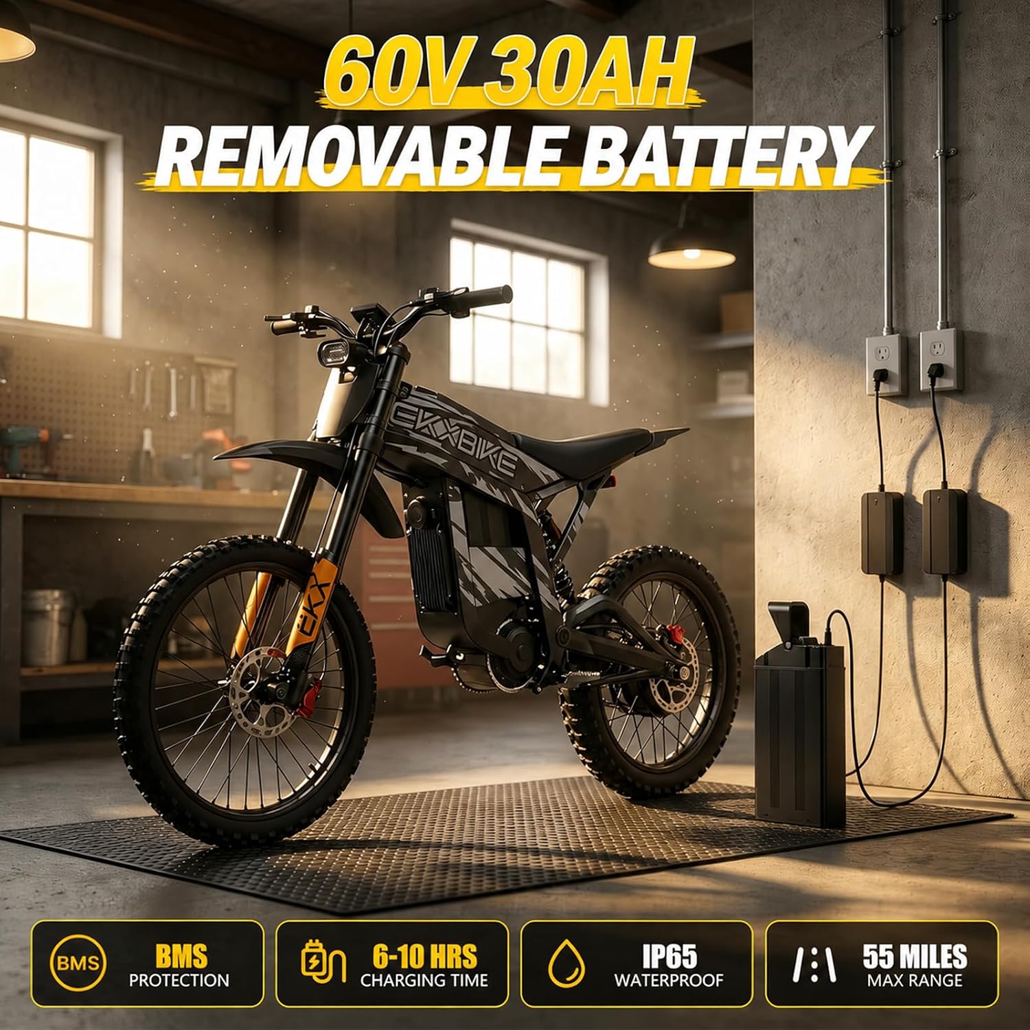 EKXBIKE TX1 Electric Dirt Bike for Adults, Off Road Electric Motorcycle | 7000W Peak Motor, 55MPH Top Speed, 60V 30Ah Battery, Up to 120KM Range and Full Suspension for Rugged Terrain