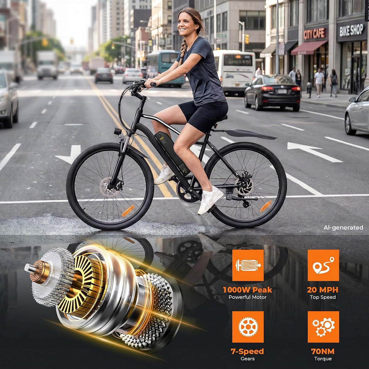 Electric Bike, 1000W/750W Motor, 20MPH, 70-55 Miles, 26" Tires, APP