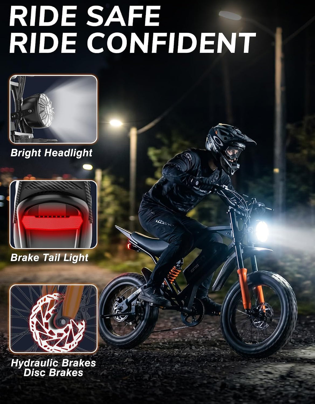 This electric bicycle is equipped with a high-performance 2500W peak brushless motor, with a top speed of up to an astonishing 28MPH and a torque of 50Nm, making it easy to handle 35 ° steep slopes, soft sand, and muddy forest roads.