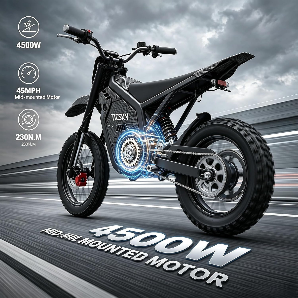 Electric Dirt Bike,4500W Peak Motor 48V 23Ah 45MPH 50 Miles Range