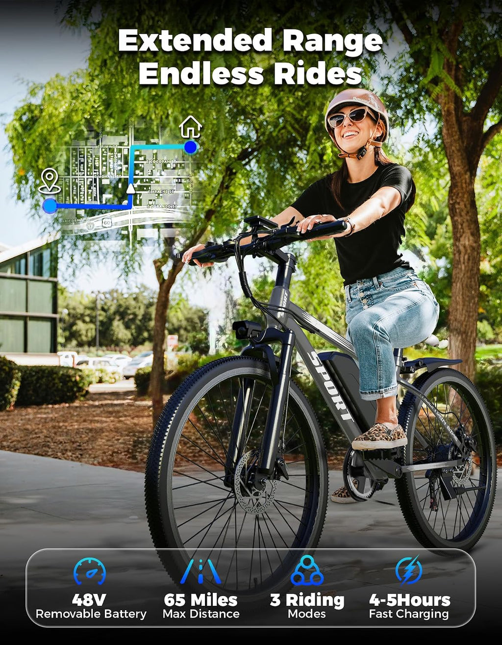ASKGO Electric Bike for Adults, 1500W Peak Mountain Ebike, 65 Miles Range, 7 Speed, 48V 10.4Ah Removable Battery Ebike, 26" Electric Bicycle for Commute