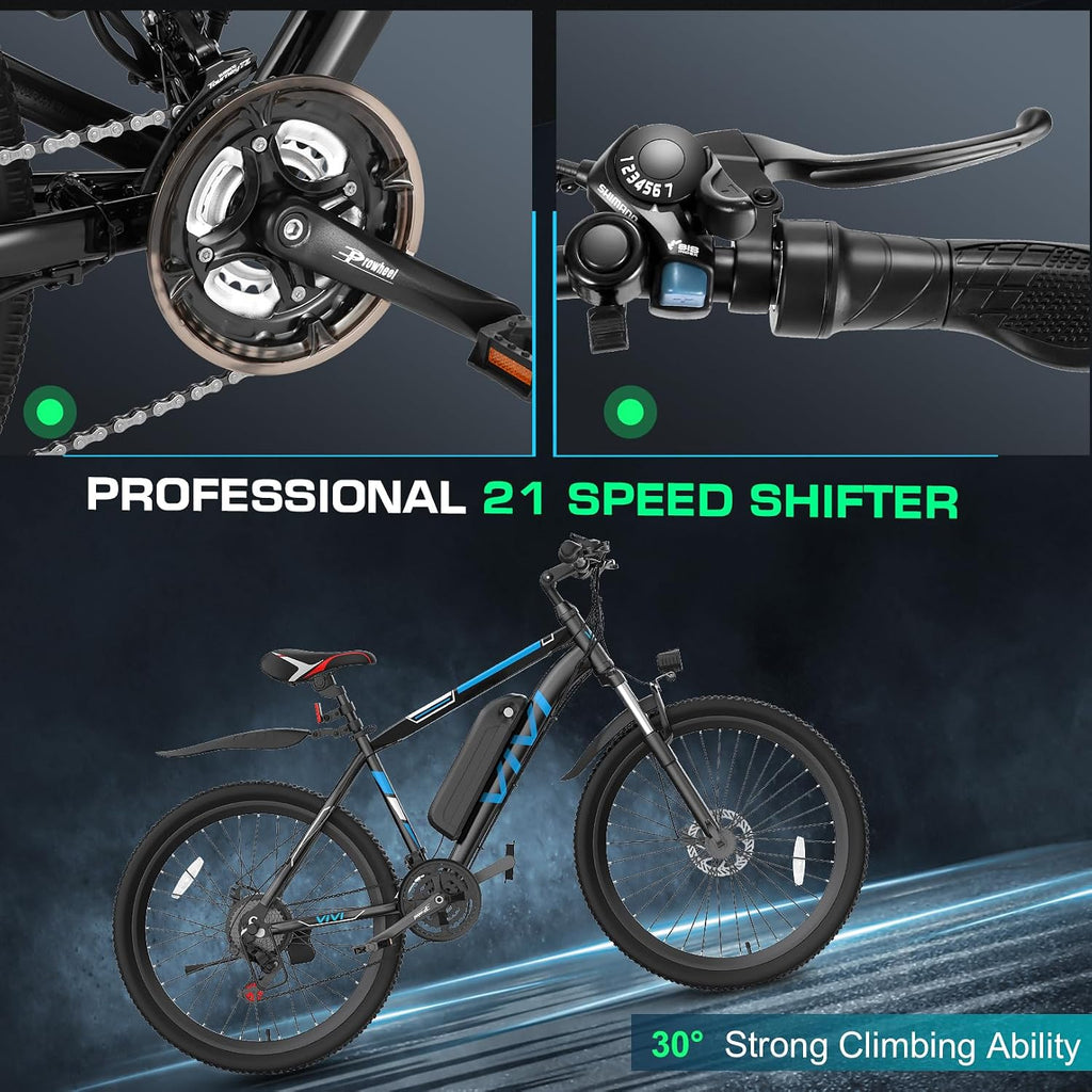 Vivi Electric Bike for Adults, 26 Tire Commuter ebike with 20MPH, 21 Speed