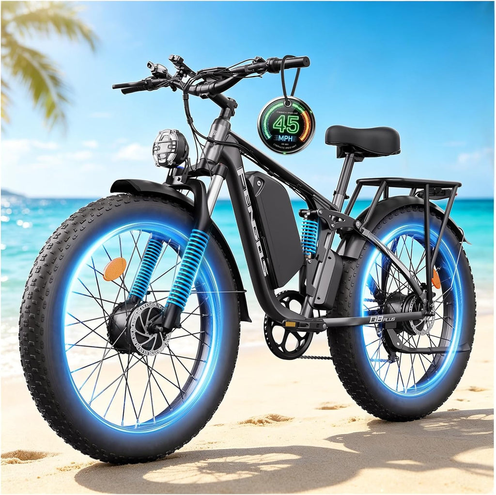 5000W Electric Bike for Adults Dual Motor– 45MPH Top Speed, 52V 23Ah Battery Up to 100 Miles Lockable Front Suspension 26" Fat Tire E-Bike for Mountain Snow Beach & Daily Commute