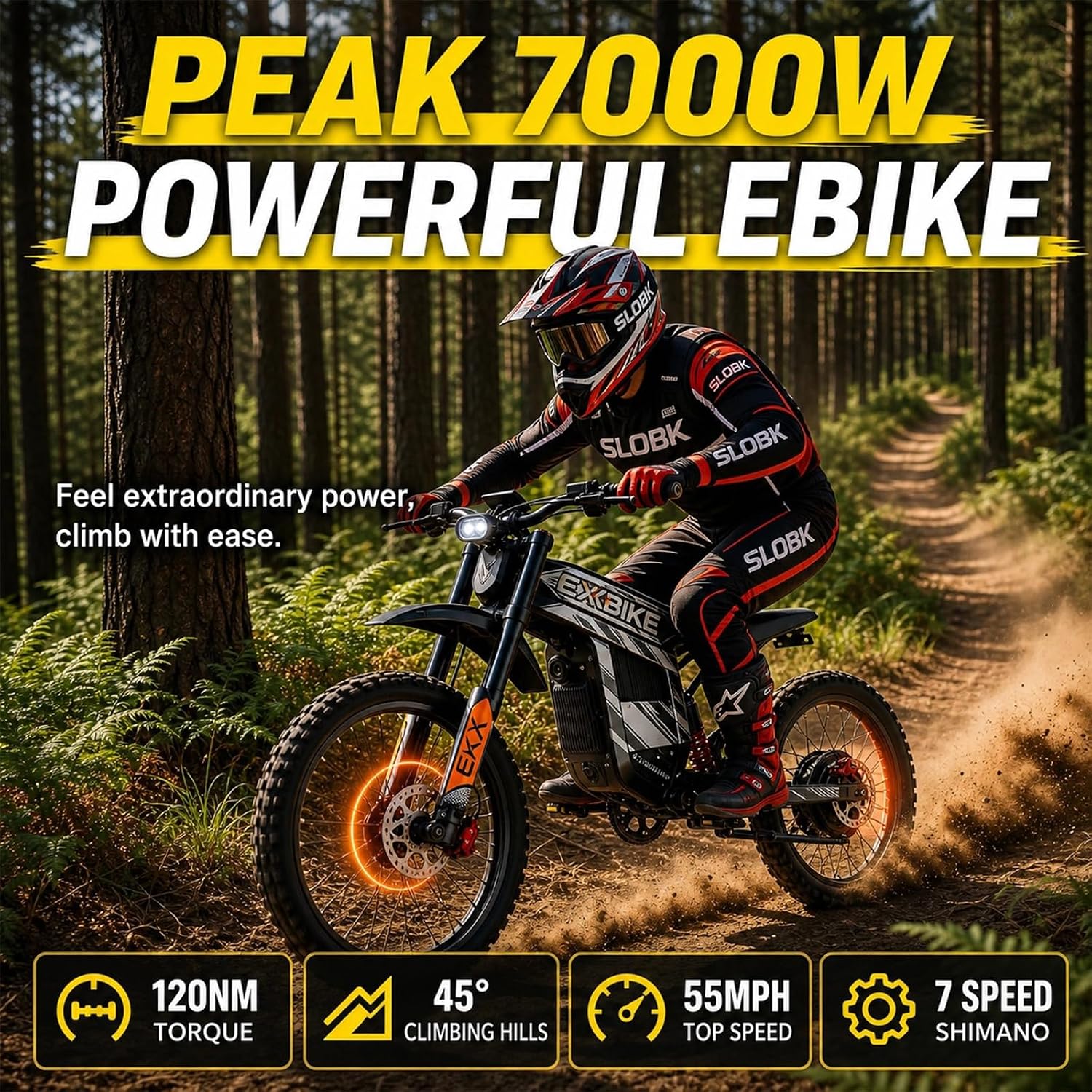 EKXBIKE TX1 Electric Dirt Bike for Adults, Off Road Electric Motorcycle | 7000W Peak Motor, 55MPH Top Speed, 60V 30Ah Battery, Up to 120KM Range and Full Suspension for Rugged Terrain