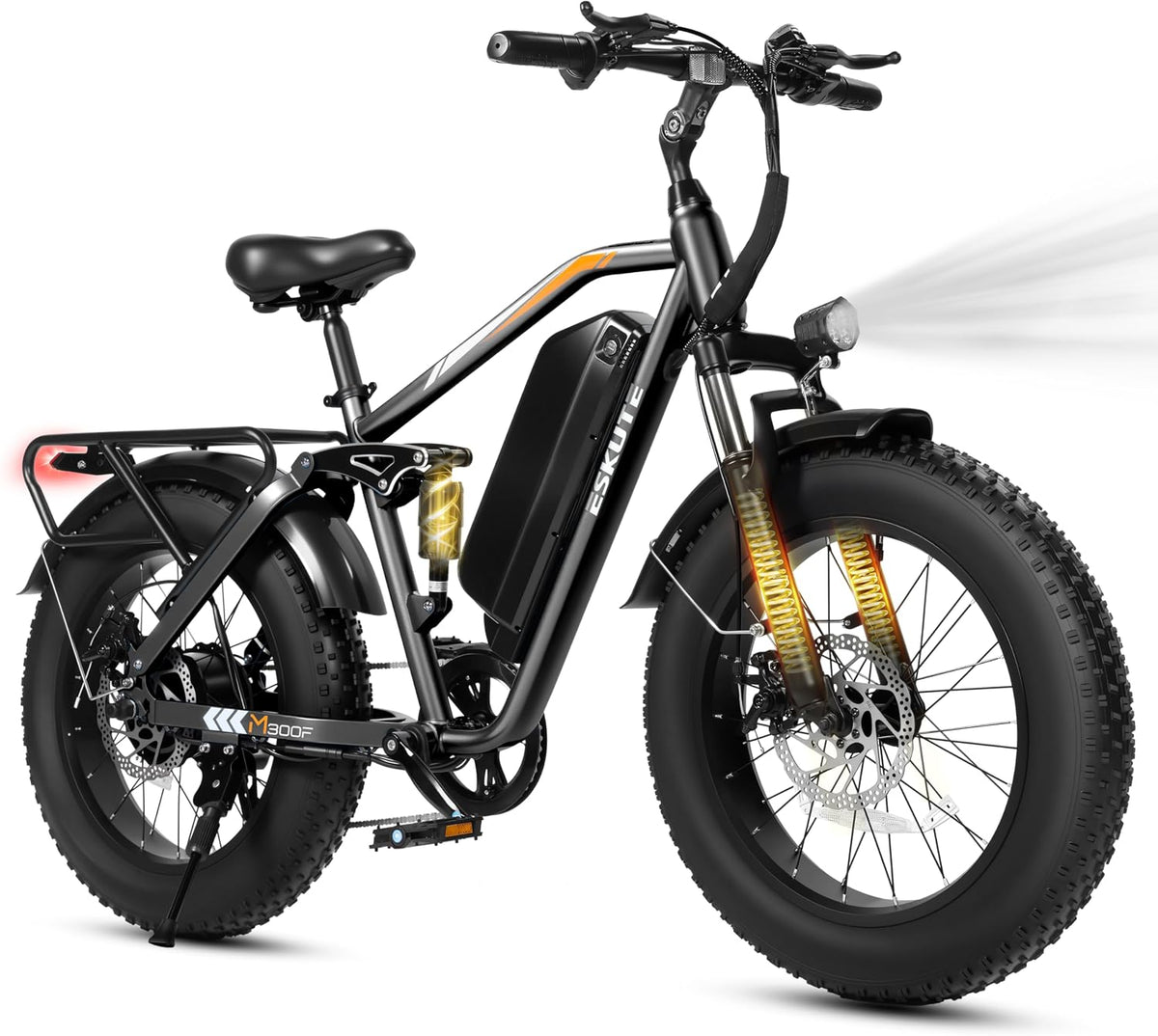 ESKUTE M300F Electric Bike for Adults, 52V 20.8Ah Long Range Battery, 33MPH Fast Ebike 1200W Motor, 20" x 4" Fat Tire Electric Mountain Bike for Men Women, Full Suspension, Commute, Off-Road