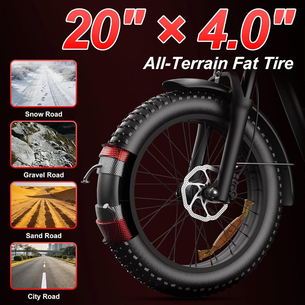 VEXXOR Electric Bike for Adults, 1000/1500/3000W 20" Fat Tire Ebike