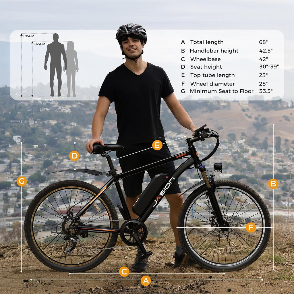 Jasion EB5 Electric Bike for Adults 26" tire with 1000W Peak Motor | Removable Battery Commuting Electric Mountain Bike,Up to 40Miles,7-Speed and Front Fork Suspension Ebike