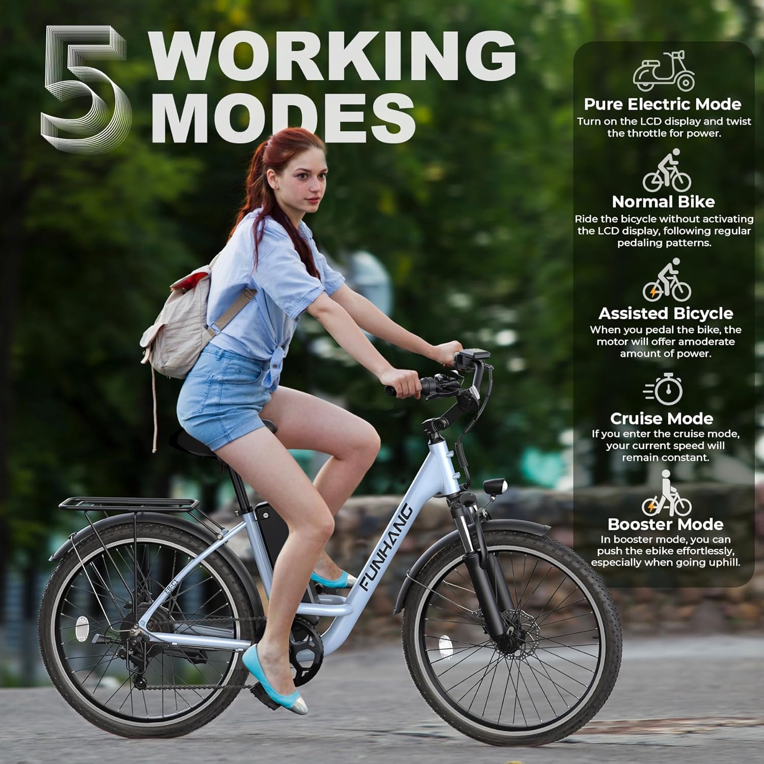 Funhang Electric Bike for Adults, 26" City Cruiser Ebike with 1000W Peak Motor, 20MPH 50 Miles Commuter Adult Electric Bicycles with 48V Battery, Adjustable Stem, 7-Speed, UL 2849 Certified