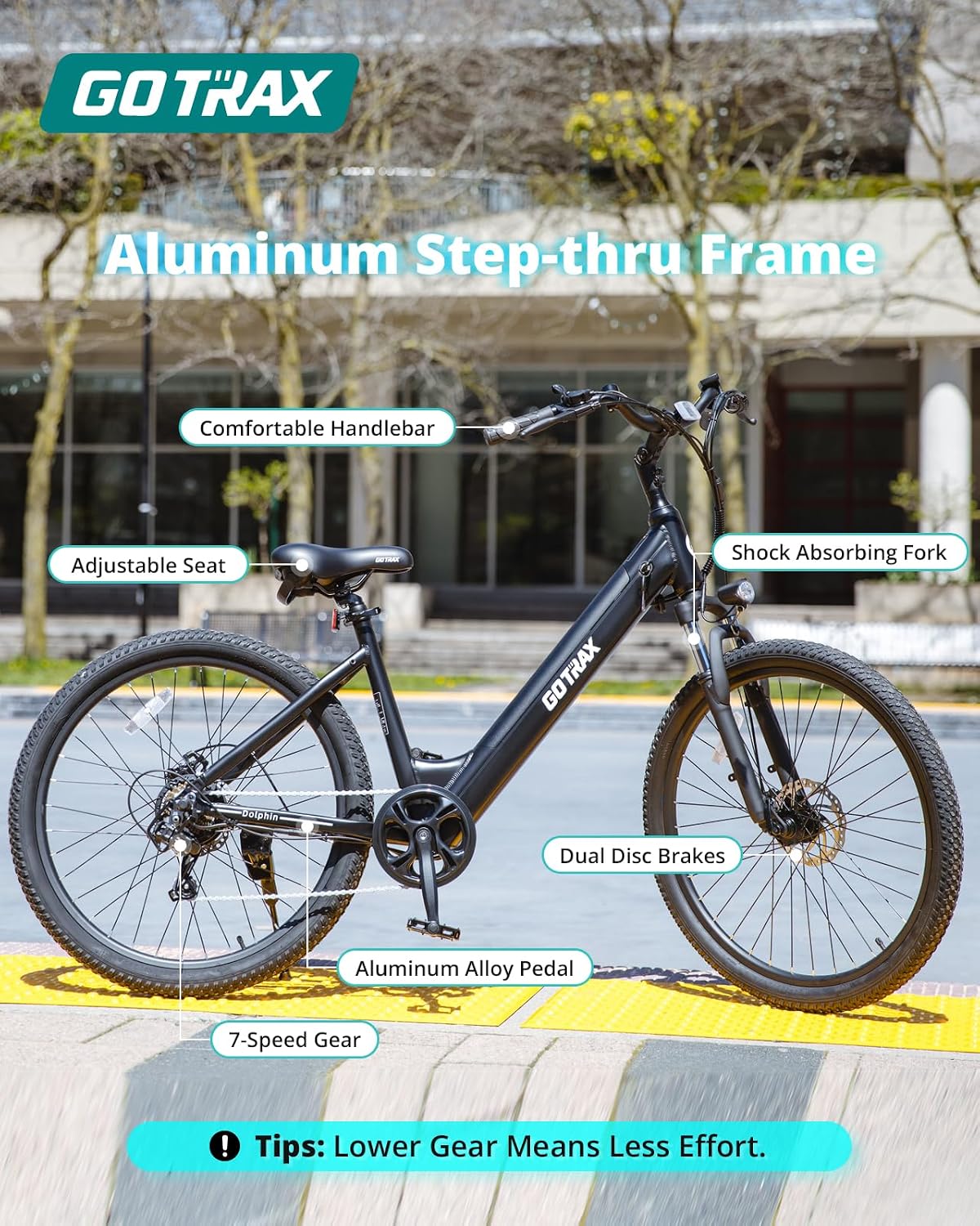 Gotrax Dolphin 26" Step -Thru Electric Bike for Adults, Max 30 Mile & 20Mph