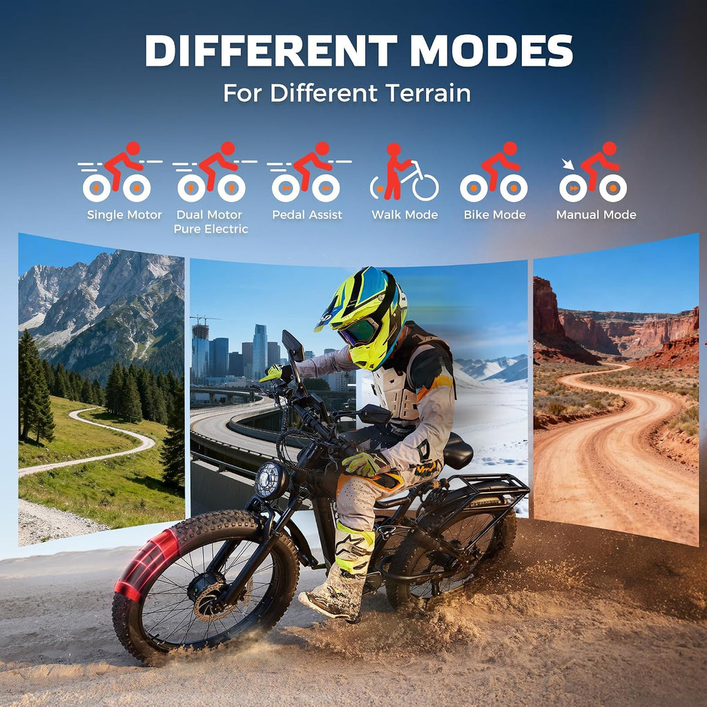EcoE 8OOOW Dual Motor Electric Bike for Adults 5OMPH 60V32A, 26x4 Fat Tire All Terrain Ebikes, Full Suspension E Bike, 7-Speed Gear Electric Bicycle