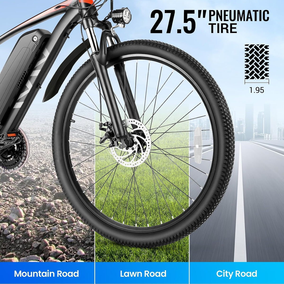 Vivi Electric Bike for Adults, 27.5" Electric Mountain Bike, 500W Class 2 eBike 48V 499WH Removable Battery, Up to 50 Miles Range, 21 S Adult Electric Bicycles