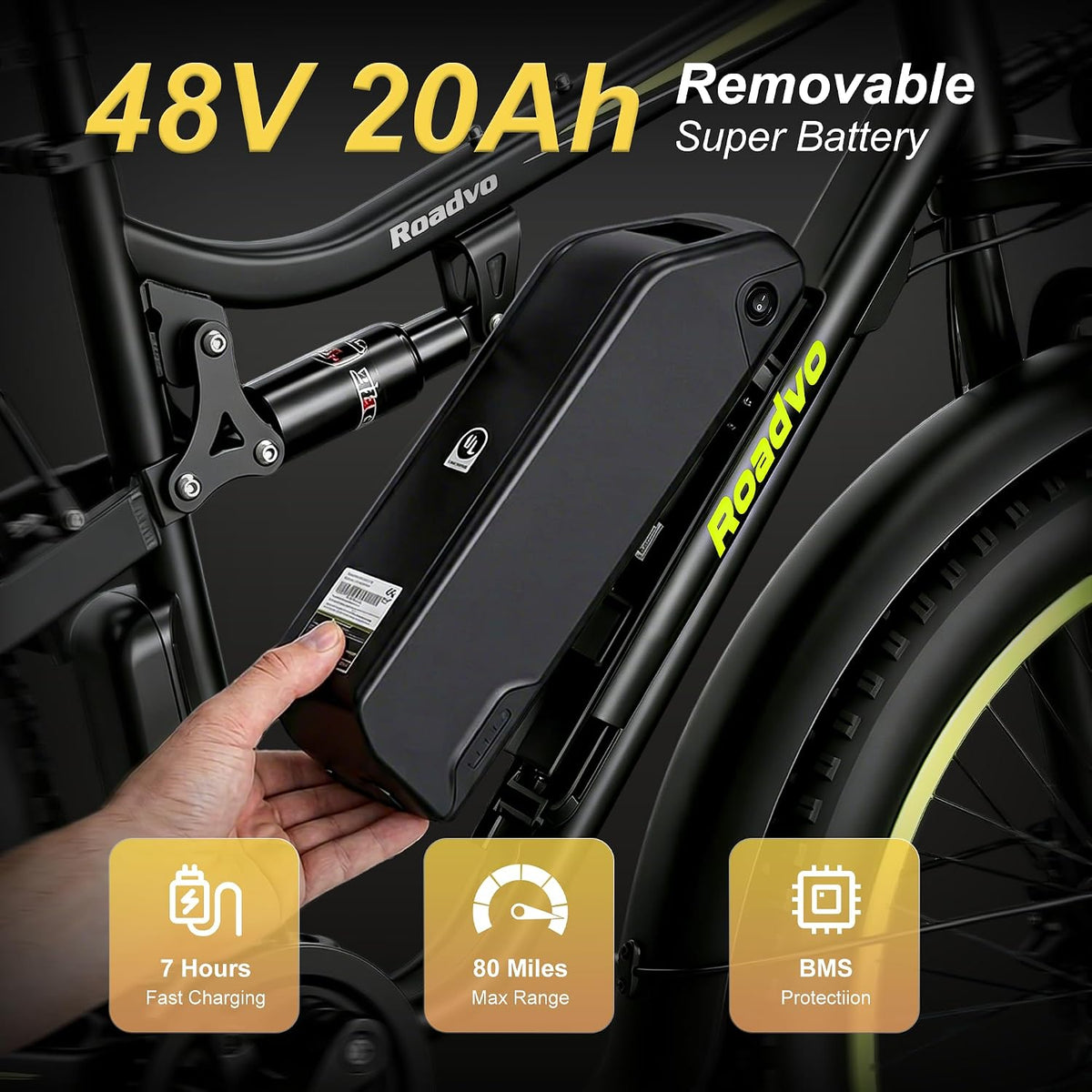 Roadvo Electric Bike for Adults Fat Tire Mountain E Bike