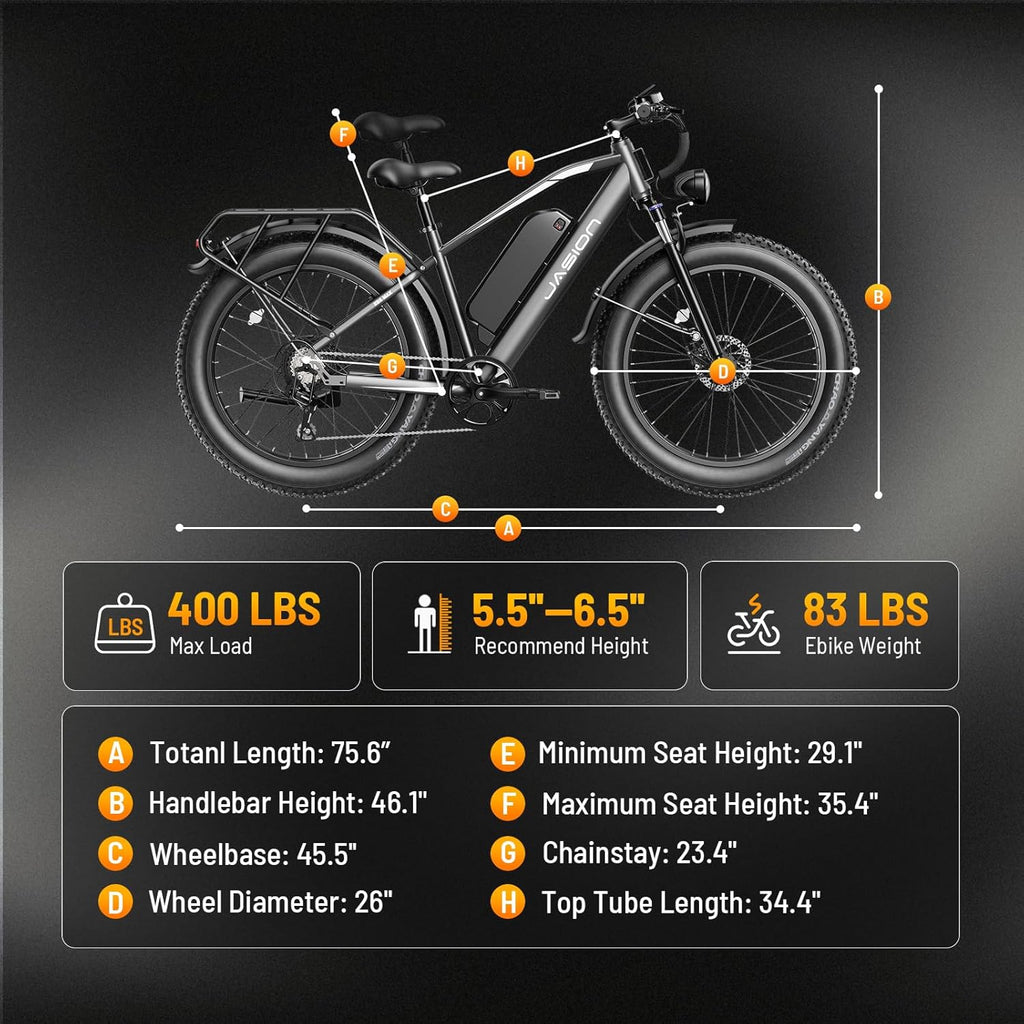Jasion EB5 MAX Electric Bike for Adults 2000W Peak Motor, 48V 15Ah Battery