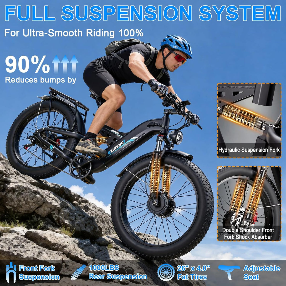 8000W Peak Dual Motor Ebike for Adults, Max 50 MpH Up to 100 Miles 52V 30AH