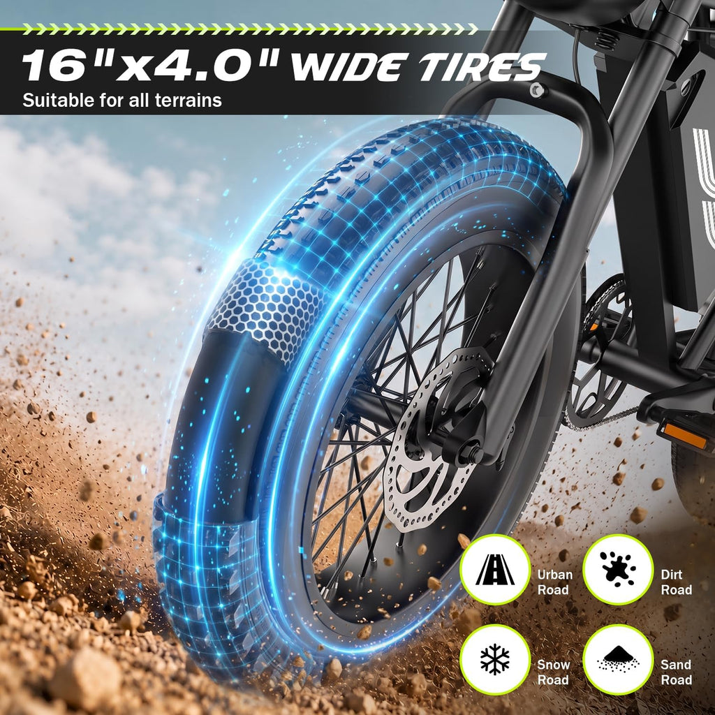 ASKGO Electric Bike for Adults, 2500W Peak Electric Dirt Bike, 36MPH 65Miles E Bike with 48V 20AH Removable Battery, 16"/20" Fat Tire All-Terrain Ebike with NFC Unlock