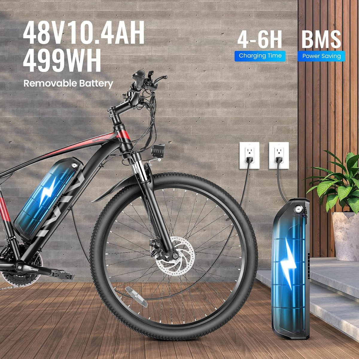 Vivi Electric Bike for Adults, 27.5" Electric Mountain Bike, 500W Class 2 eBike 48V 499WH Removable Battery, Up to 50 Miles Range, 21 S Adult Electric Bicycles