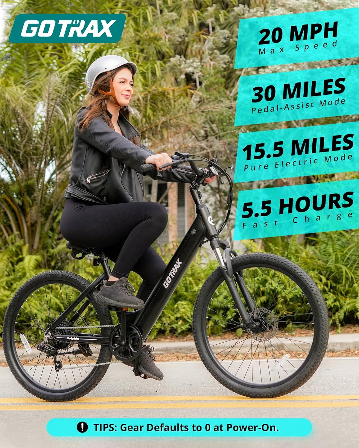 Gotrax Dolphin 26" Step -Thru Electric Bike for Adults, Max 30 Mile & 20Mph