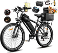 Electric Bike for Adults, 26" Mountain Ebike, Lockout Suspension Fork, 48V 10Ah Removable Battery, 45-Mile PAS Range, 7-Speed, LCD Display, Detachable Rear Rack