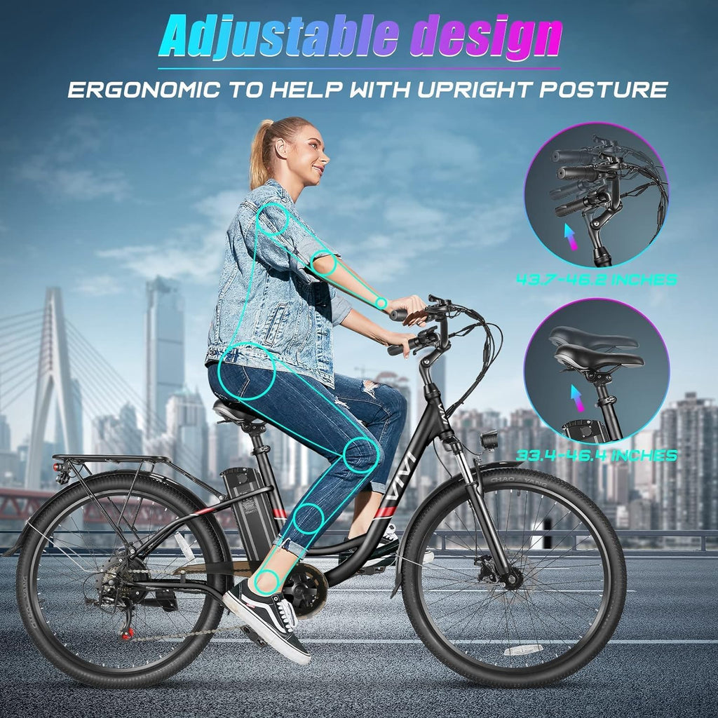 Vivi Electric Bike for Adults, 26'' Step Through Electric Commuter E Bike