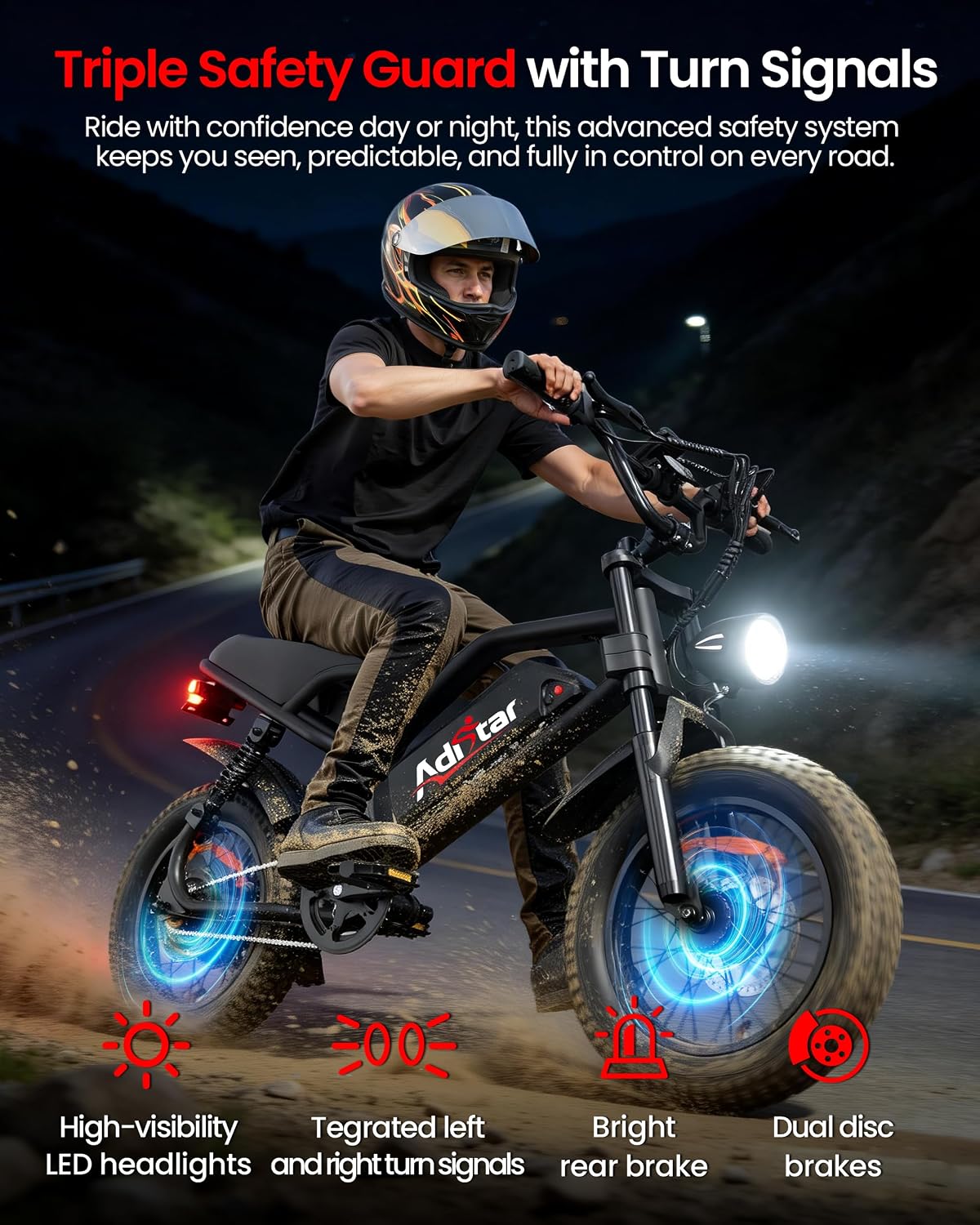 ADISTAR 16" Electric Bike,Peak 1500W,65 Miles Range,748.8Wh