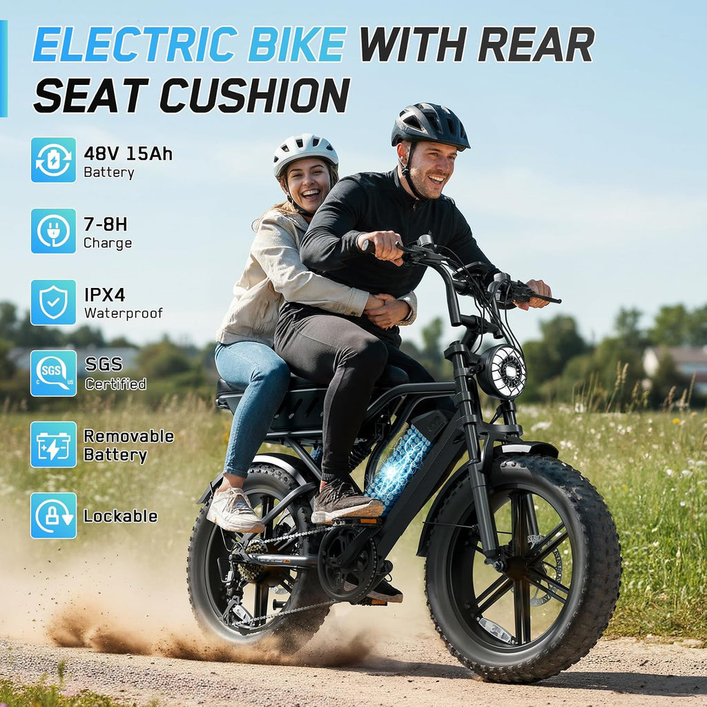 Electric Bike for Adults,48V15Ah Removable Battery Retro Ebike,Suspension