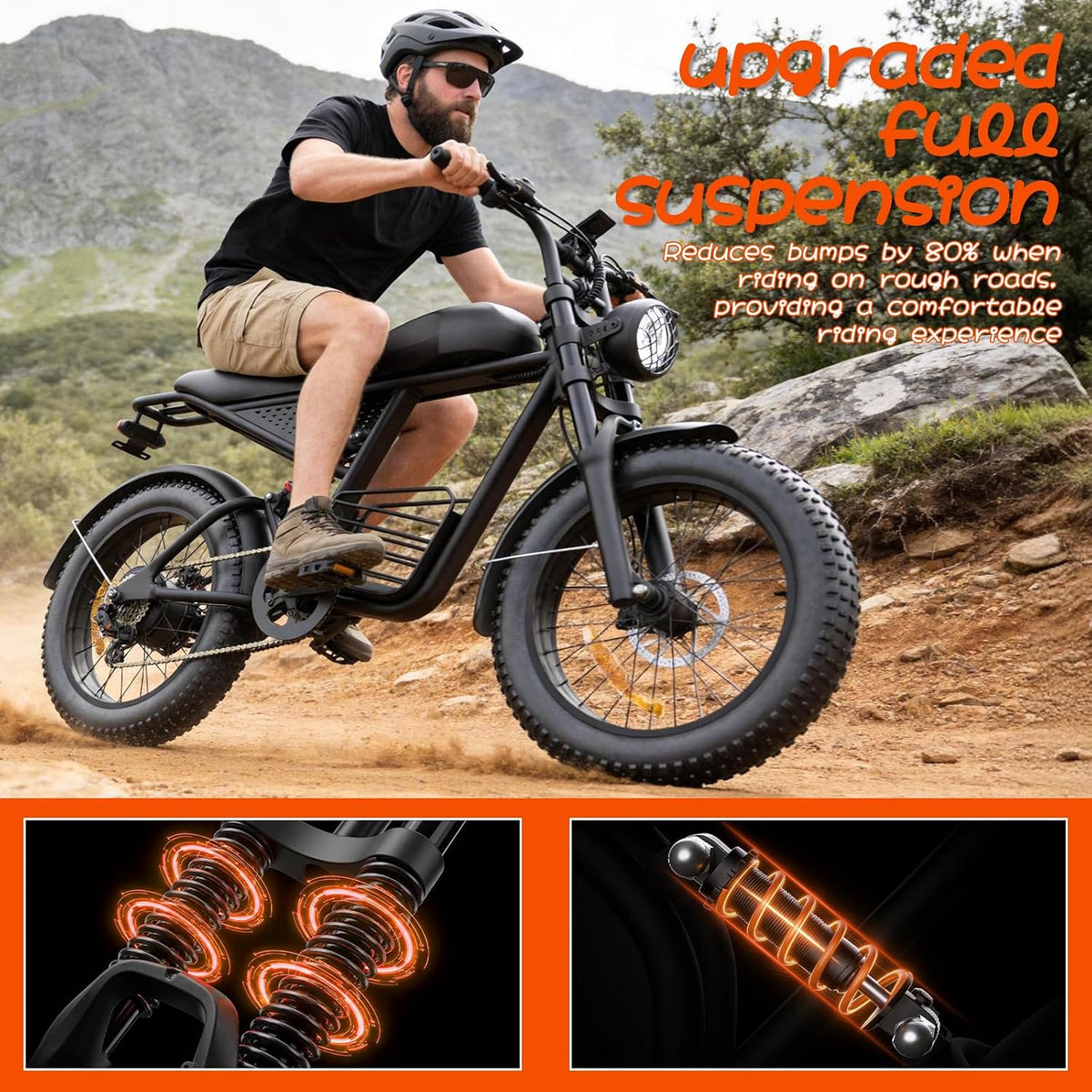 Electric Bike for Adults, 48V 1500W/3000W Dual Peak Motor, 35 mph Top Speed, 20" 4.0" Fat Tires, 7-Speed Shimano Gears,50-60Miles Pedal Assist, for City, Mountain & Beach Riding