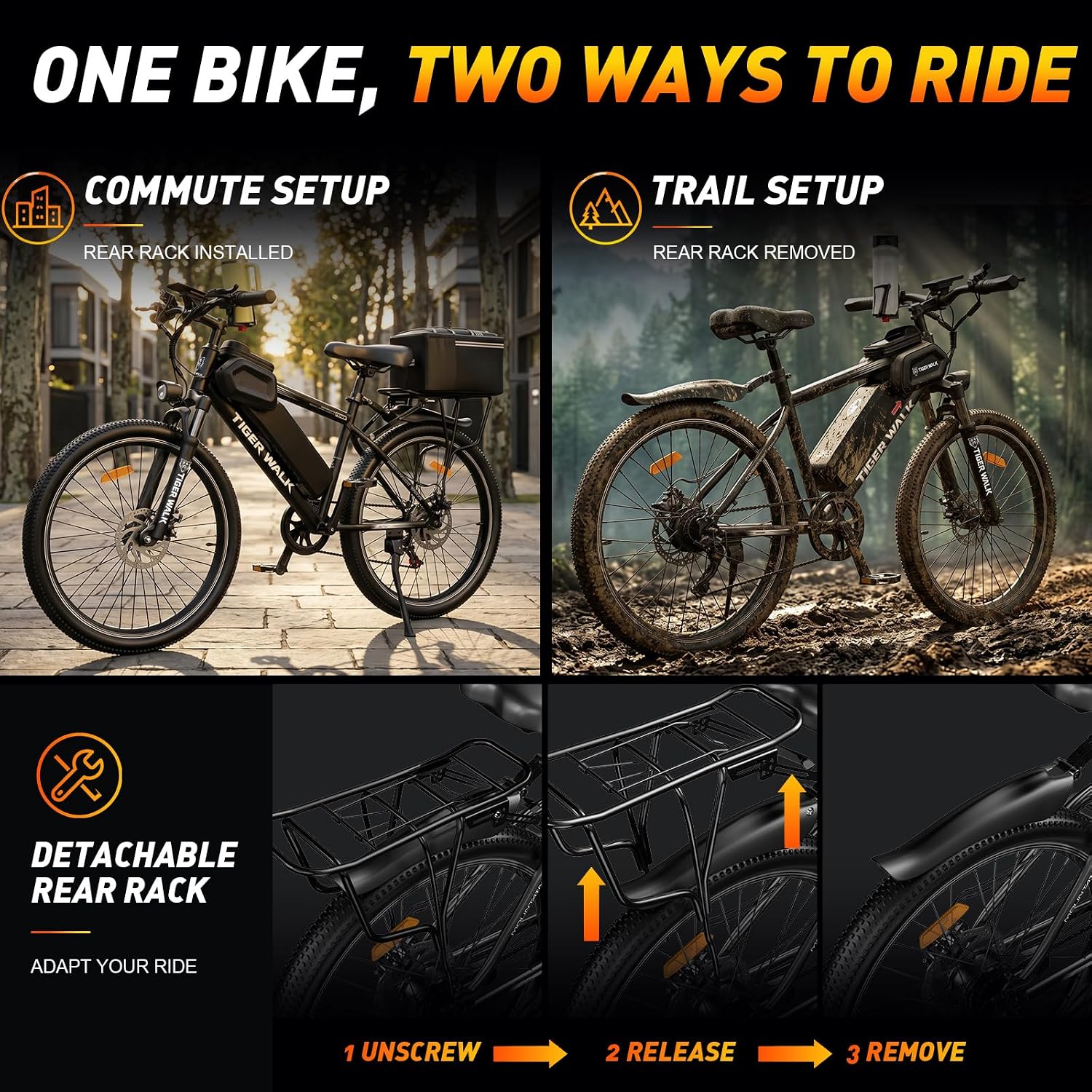 Electric Bike for Adults, 26" Mountain Ebike, Lockout Suspension Fork, 48V 10Ah Removable Battery, 45-Mile PAS Range, 7-Speed, LCD Display, Detachable Rear Rack