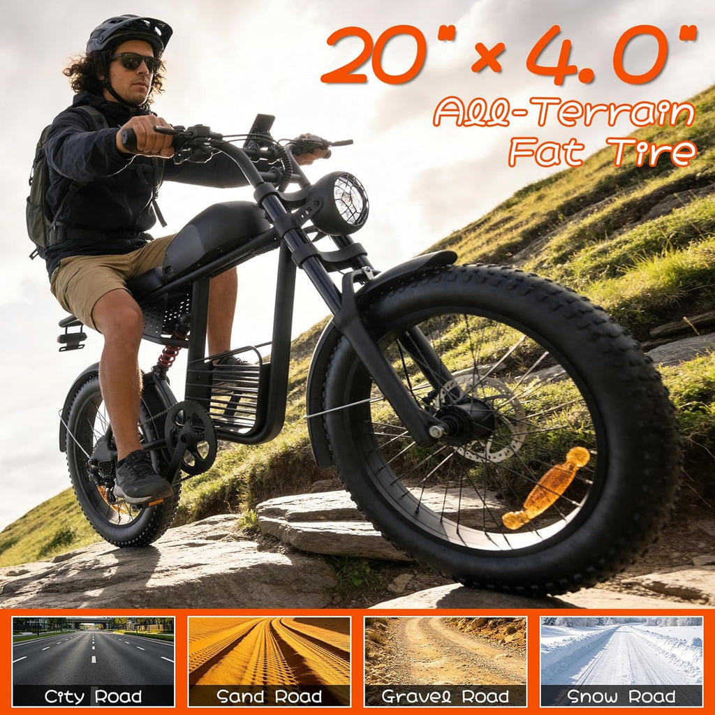 Electric Bike for Adults, 48V 1500W/3000W Dual Peak Motor, 35 mph Top Speed, 20" 4.0" Fat Tires, 7-Speed Shimano Gears,50-60Miles Pedal Assist, for City, Mountain & Beach Riding