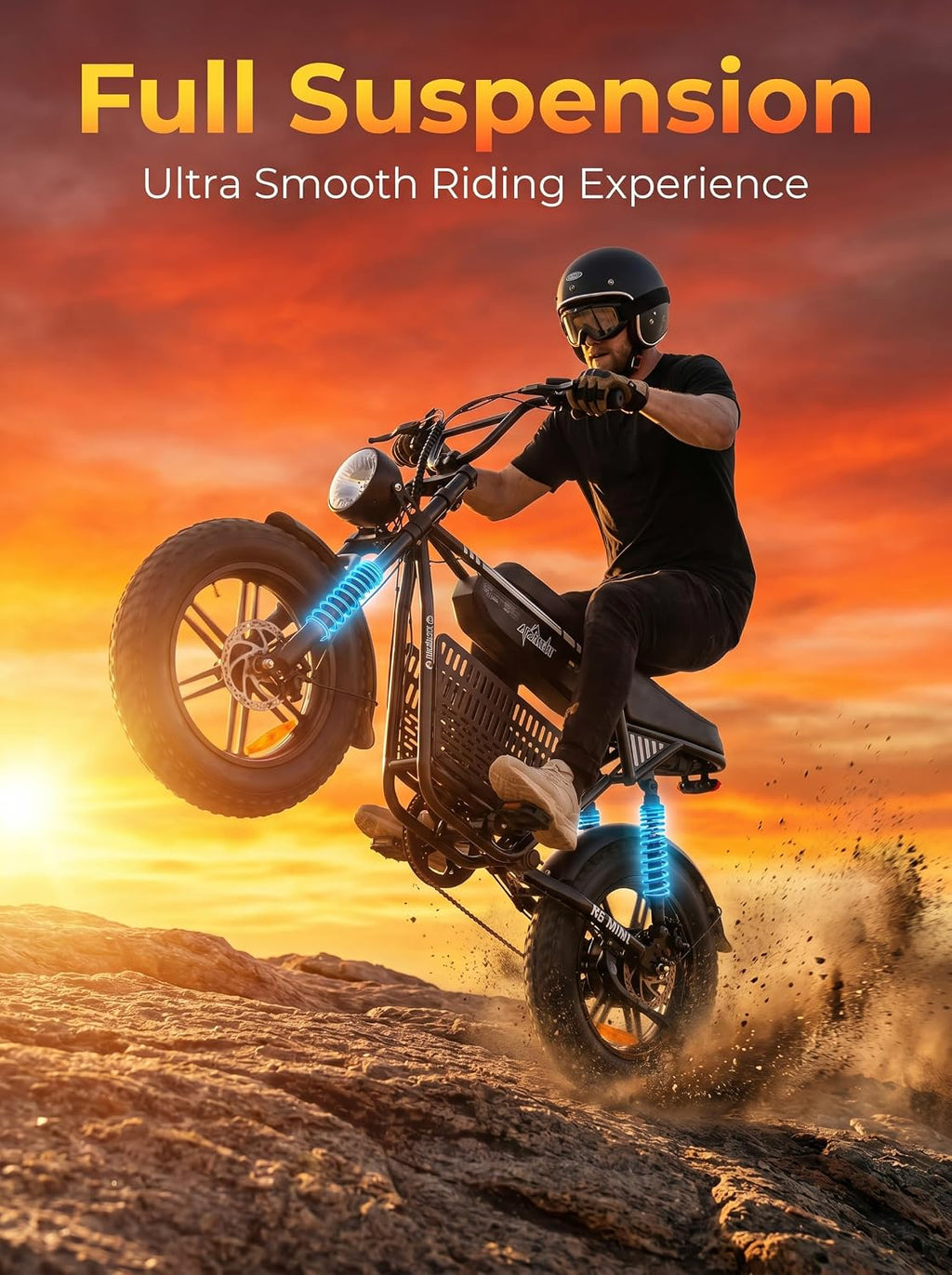 isinwheel R6mini Electric Bike Peak 1000W Motor Fat Tire Ebike,48V 13Ah Battery Range 30+Miles Top 20+ mph with Frontlight Bluetooth Speaker and Bottom-Mounted Basket for Commute,Camping