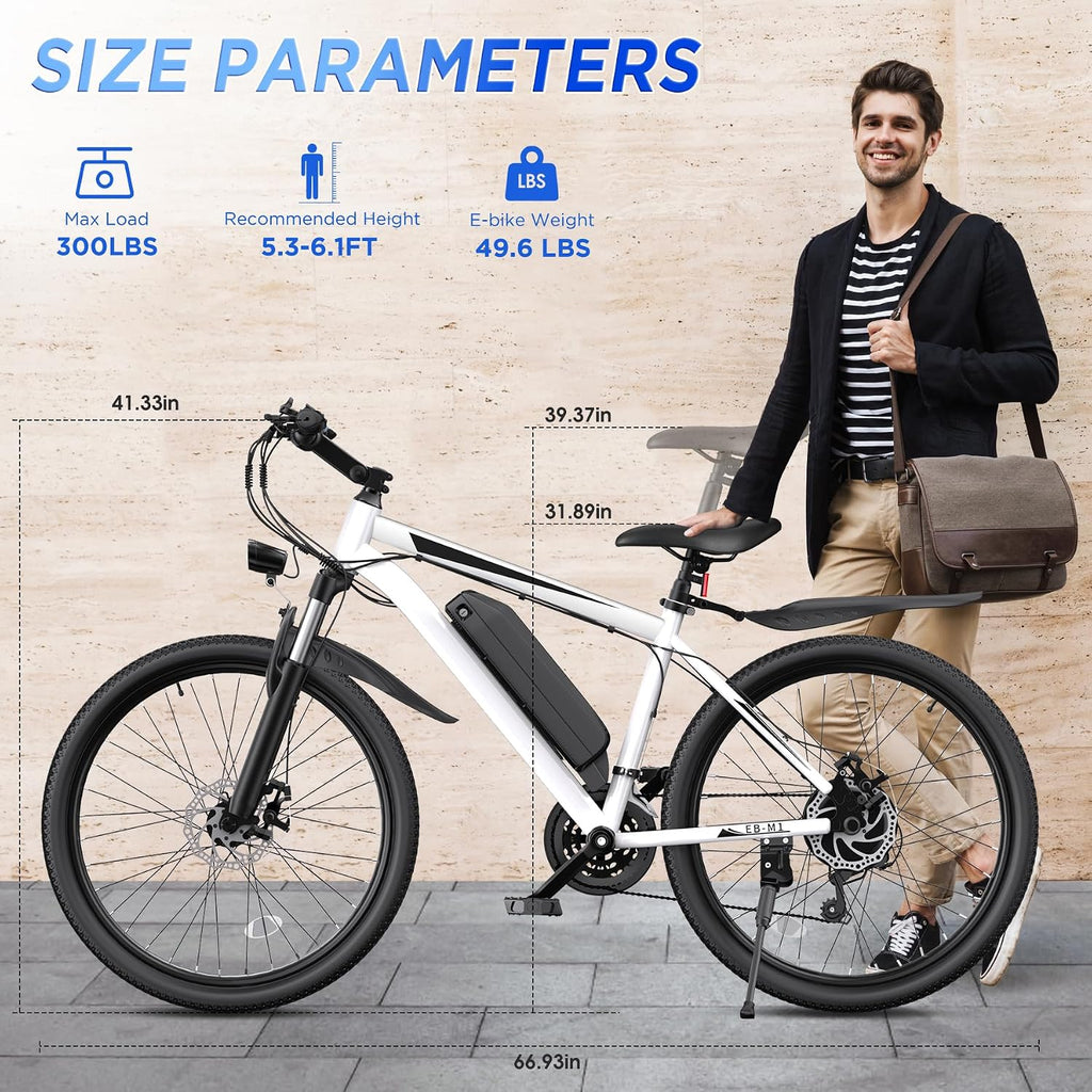Electric Bike for Adults, 26" Ebike with 1000W Peak Motor, 20MPH 50Miles Electric Mountain Bike with 48V Removable Battery, 7-Speed, Front Suspension, LCD Display, UL 2849 Certified