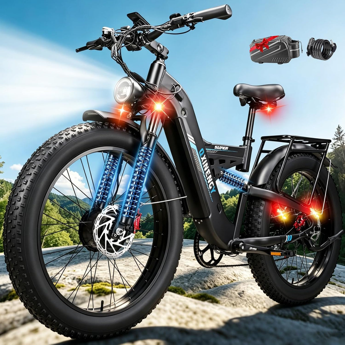 8000W Peak Dual Motor Ebike for Adults, Max 50 MpH Up to 100 Miles 52V 30AH